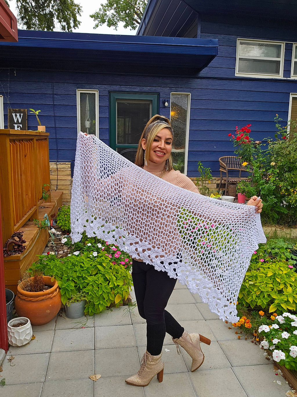 Crochet Wedding Shawl: Iridescent Sequin Sparkle Wrap