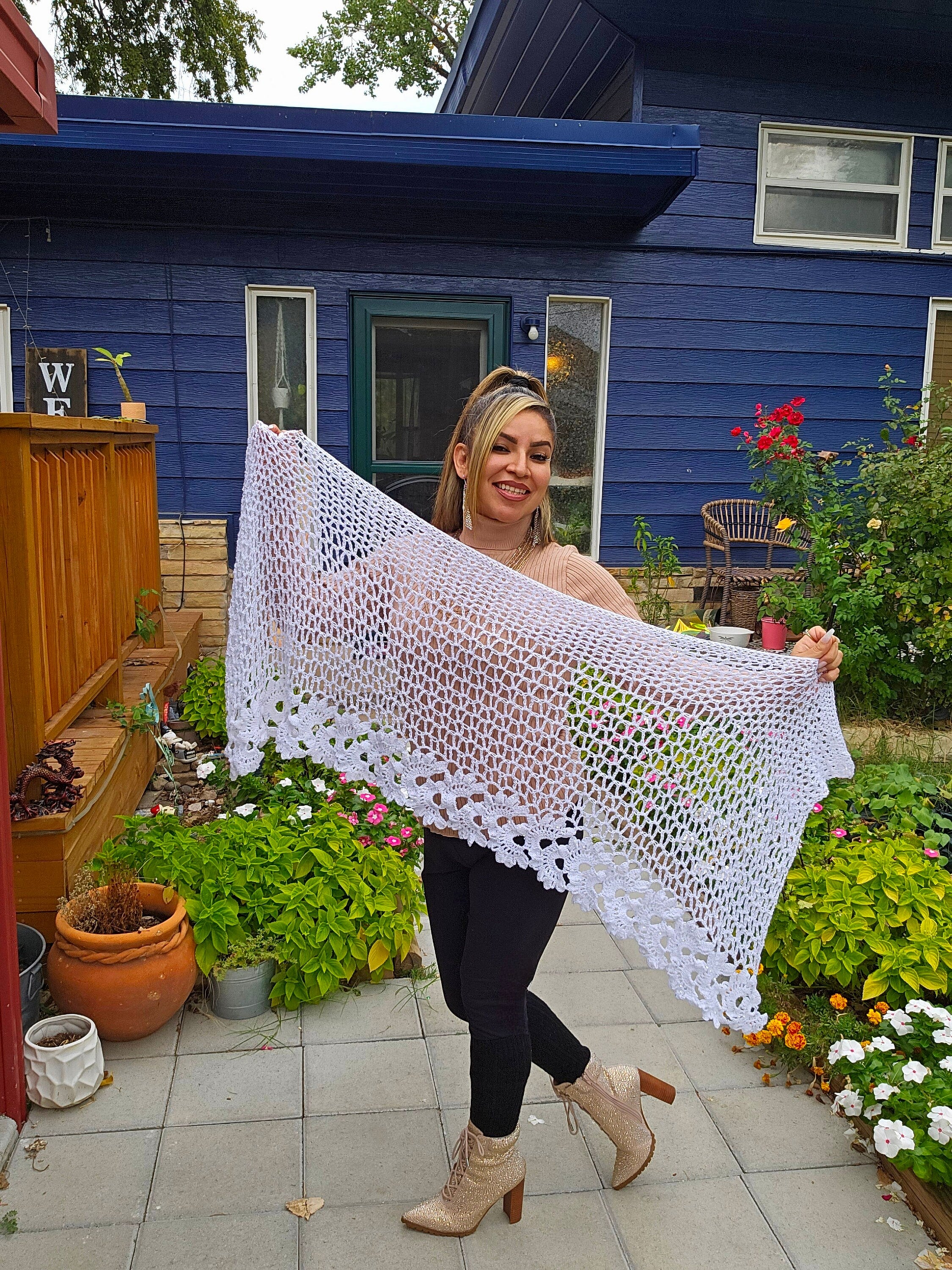 Crochet Wedding Shawl: Iridescent Sequin Sparkle Wrap