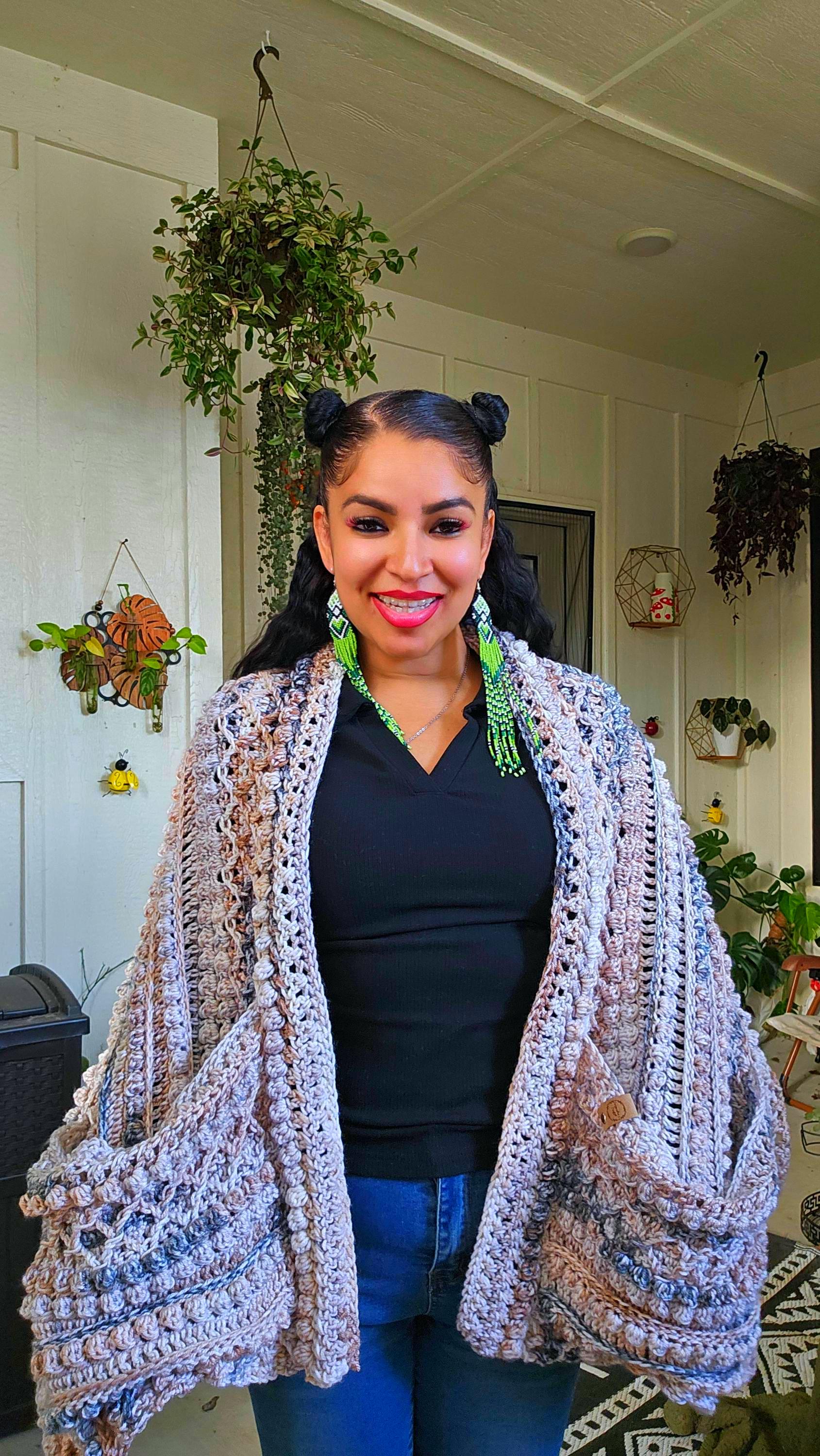 Boho Crochet Pocket Shawl: Textured Acrylic Knit