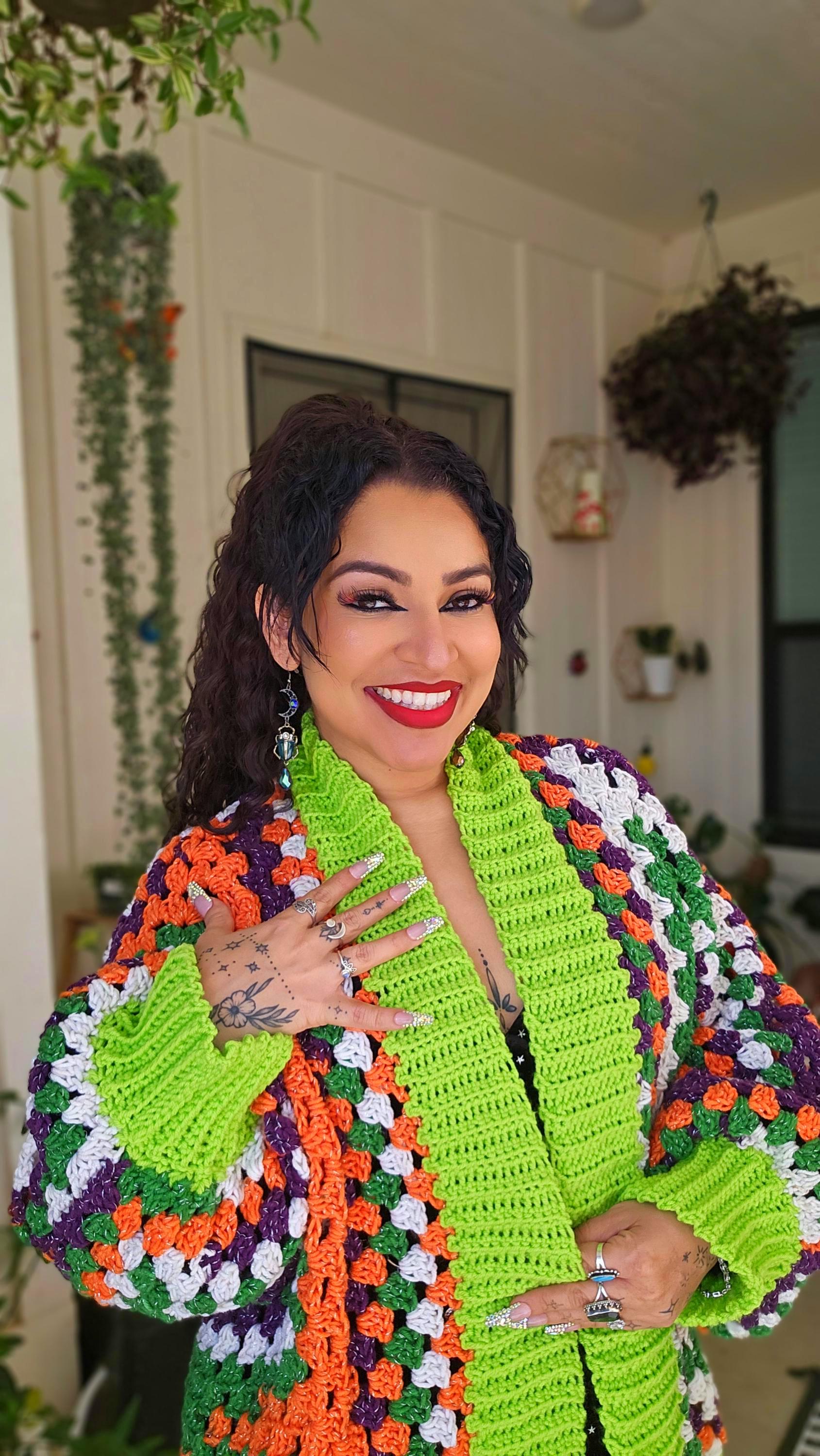 Halloween Sparkle Cardigan: Oversized Acrylic Fall Jacket
