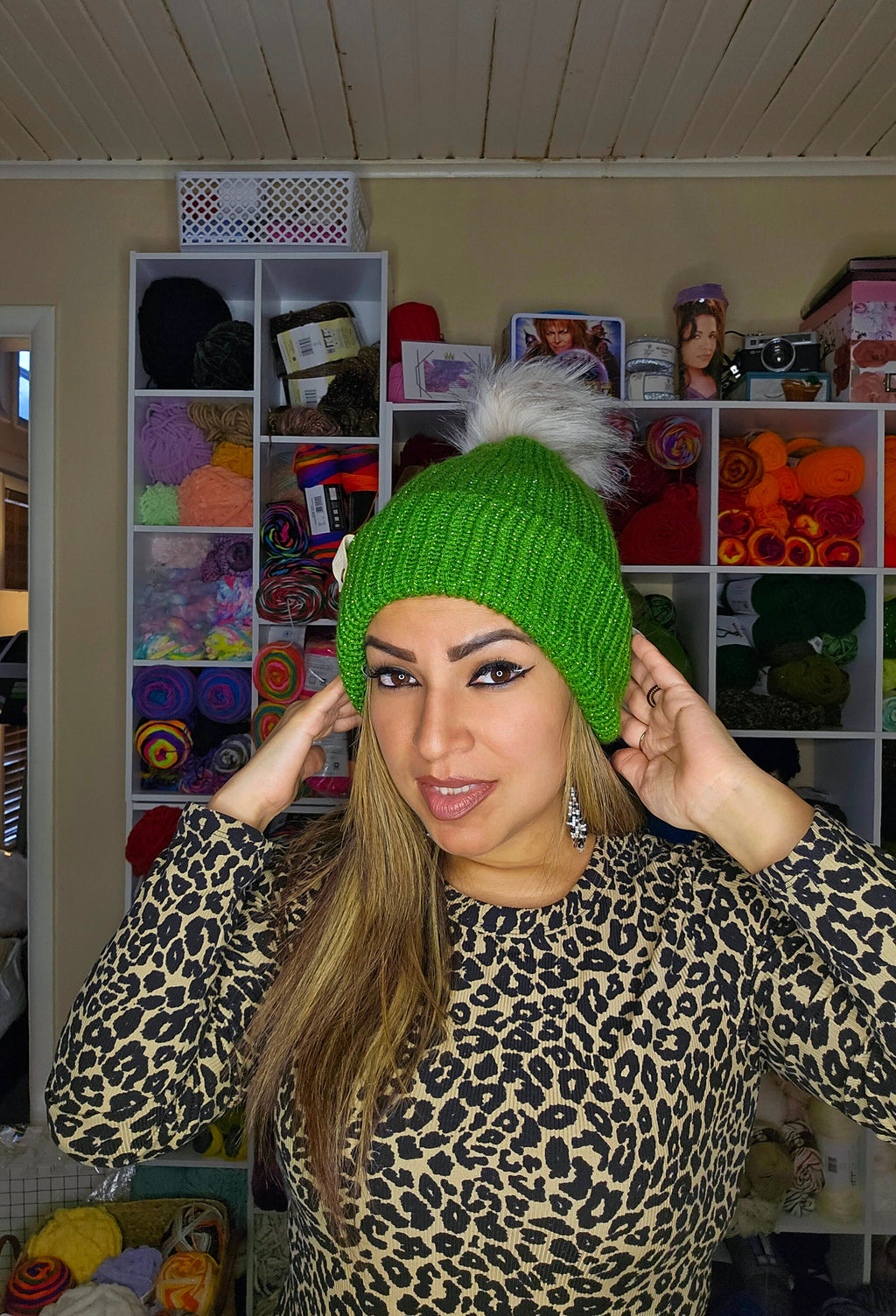 Knit Avocado Green Sparkle Beanie