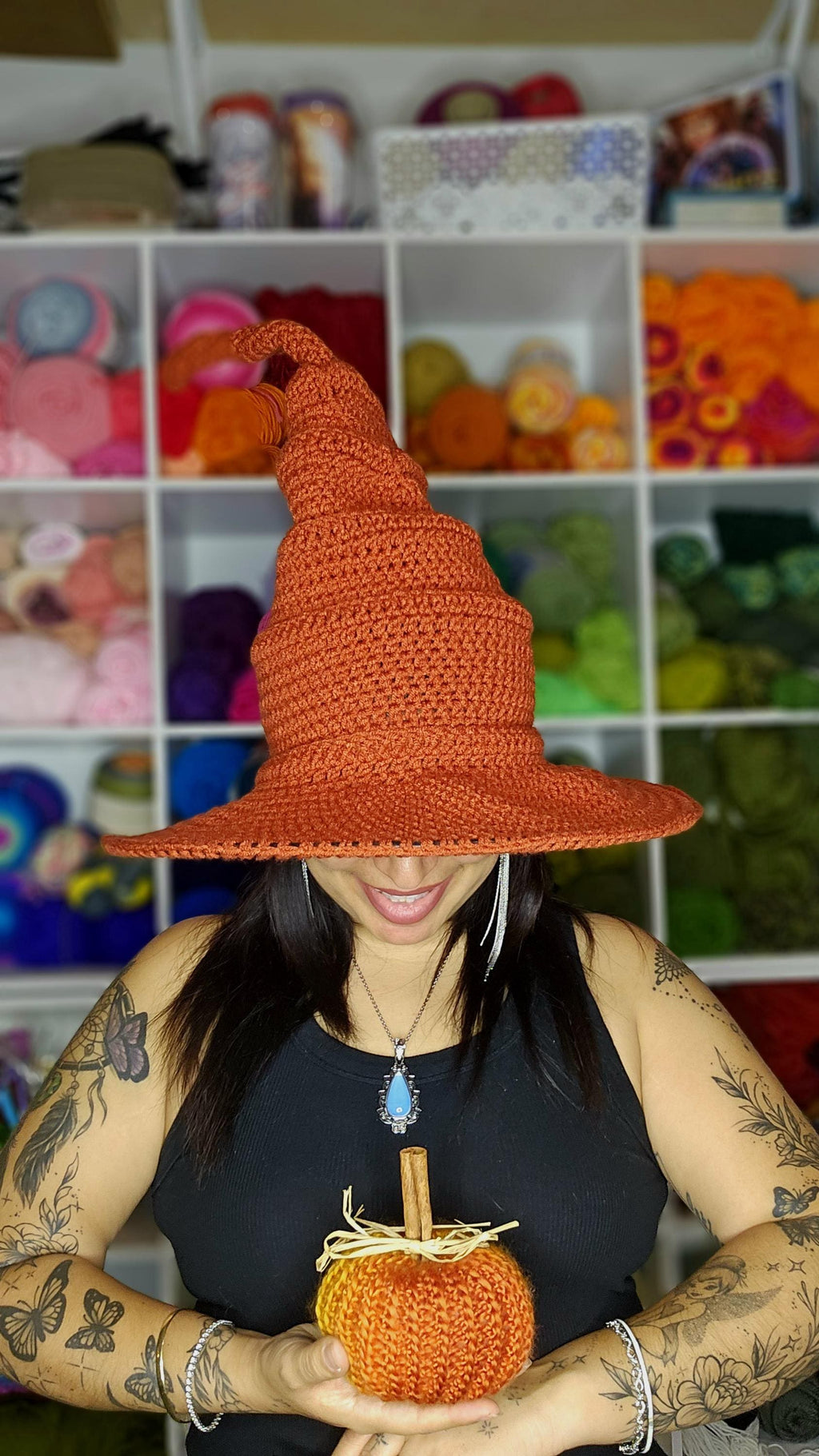 Crochet Slouchy Witch Hat: Terra Cotta Acrylic, Fits Child-Adult