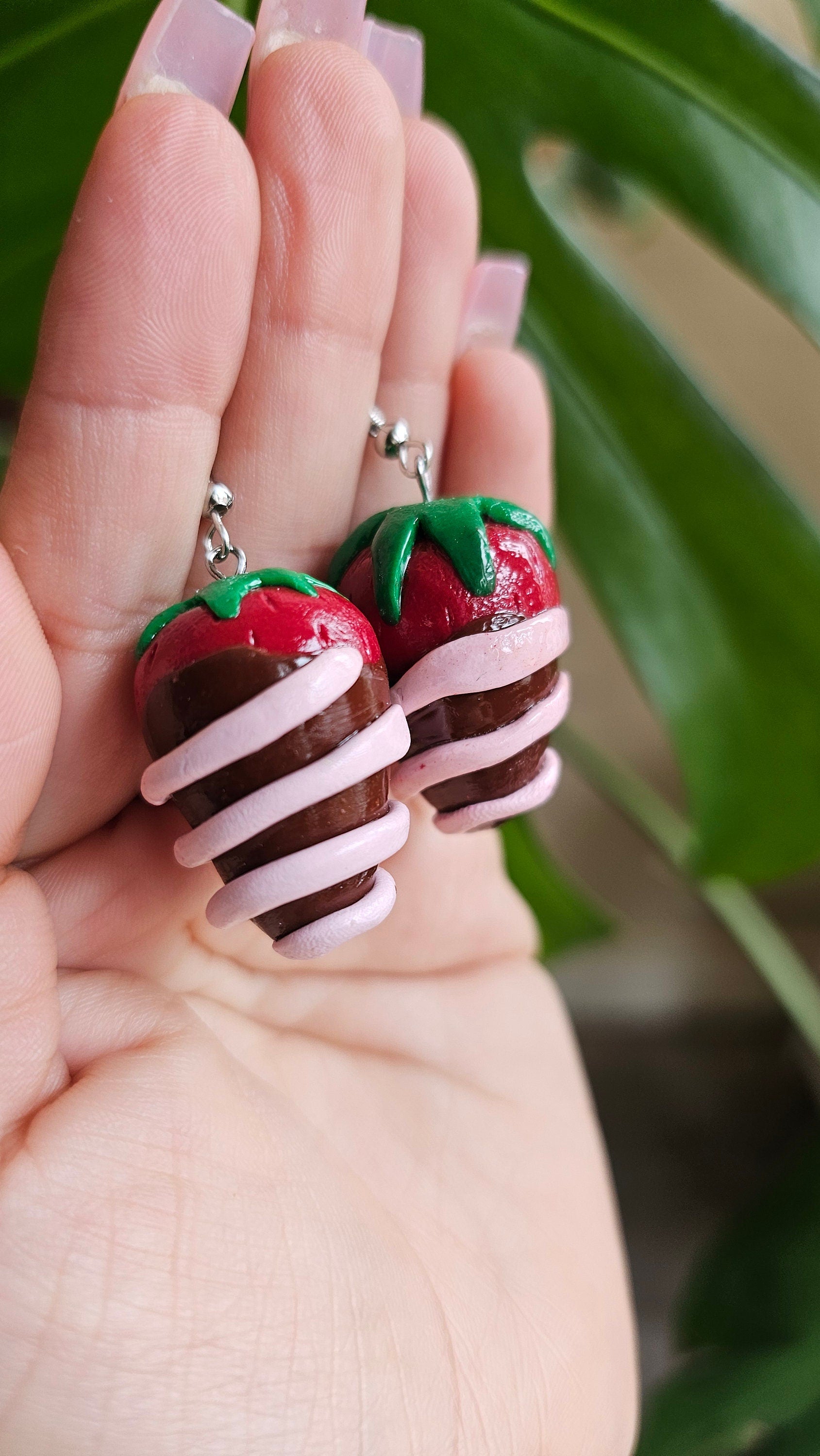 Polymer Clay Valentine's Day Chocolate Covered Strawberry Earrings