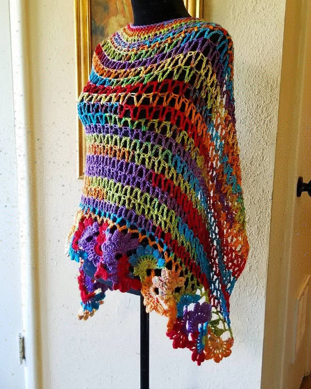 Crochet Gemstone Shawl Wrap: Vibrant Microfiber Acrylic