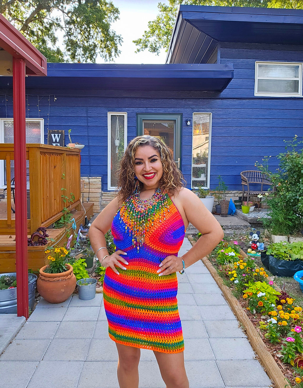 Crochet Rainbow Mini Dress: Adjustable Cup Size, Acrylic Yarn