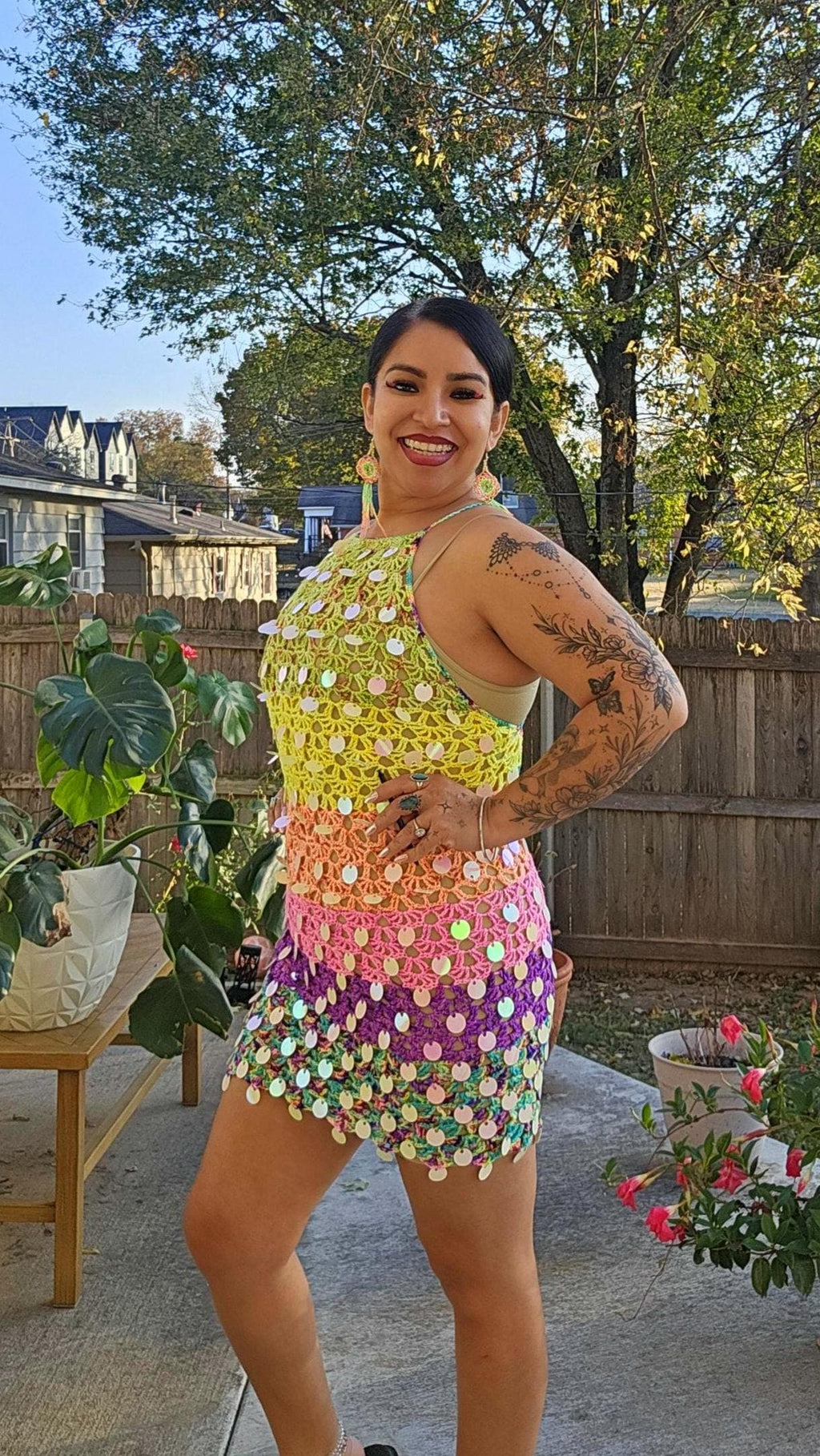 Crochet Astra Mini Dress with holographic sequins