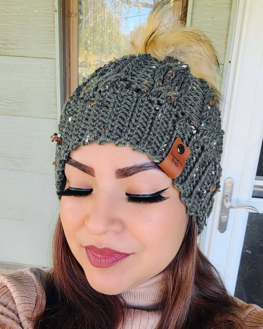 Pine Green Tweed Crochet Cable Beanie Made to Order