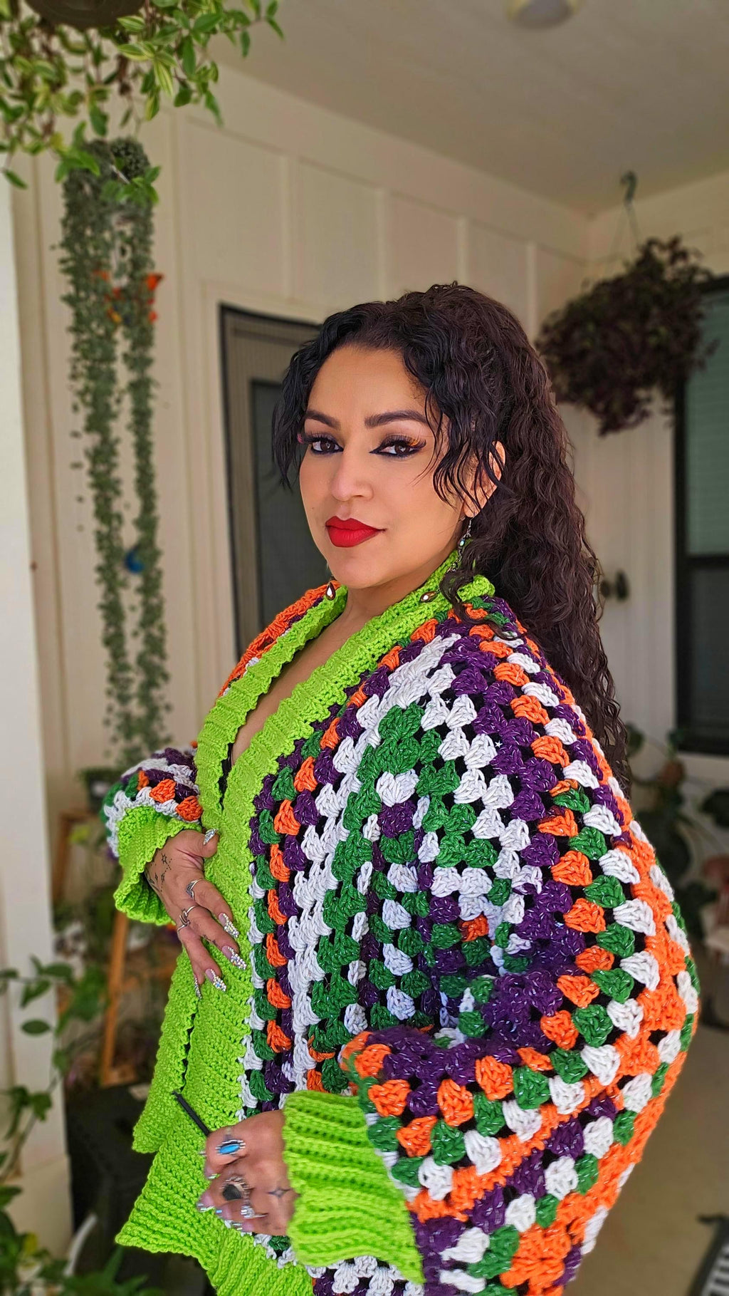 Halloween Sparkle Cardigan: Oversized Acrylic Fall Jacket