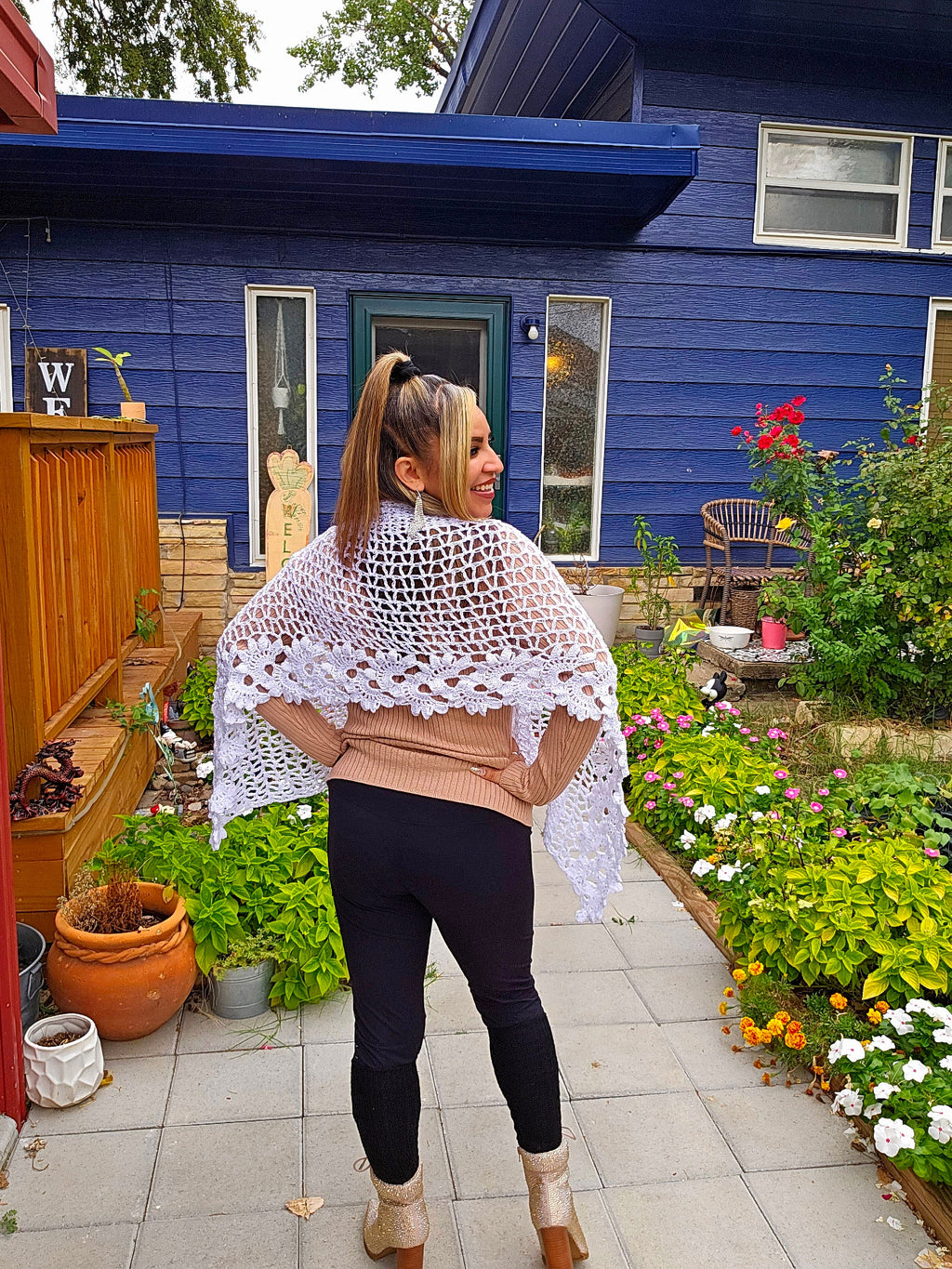Crochet Wedding Shawl: Iridescent Sequin Sparkle Wrap