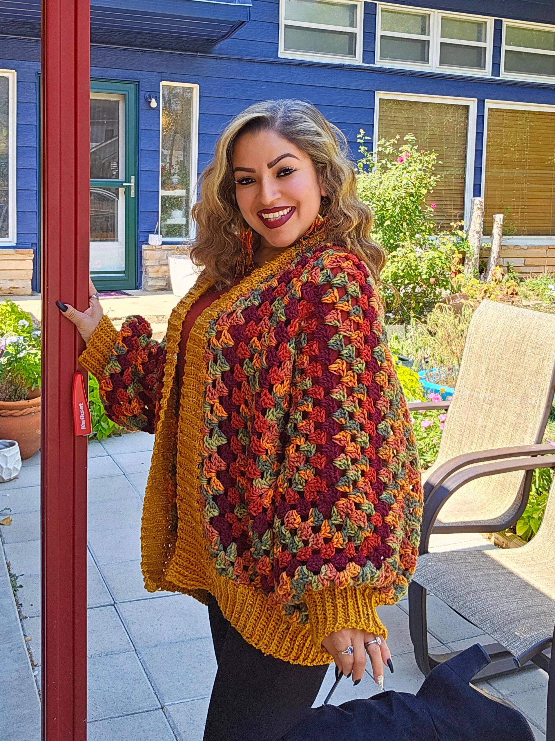 Oversized Fall Cardigan: Multi-Color Acrylic Jacket