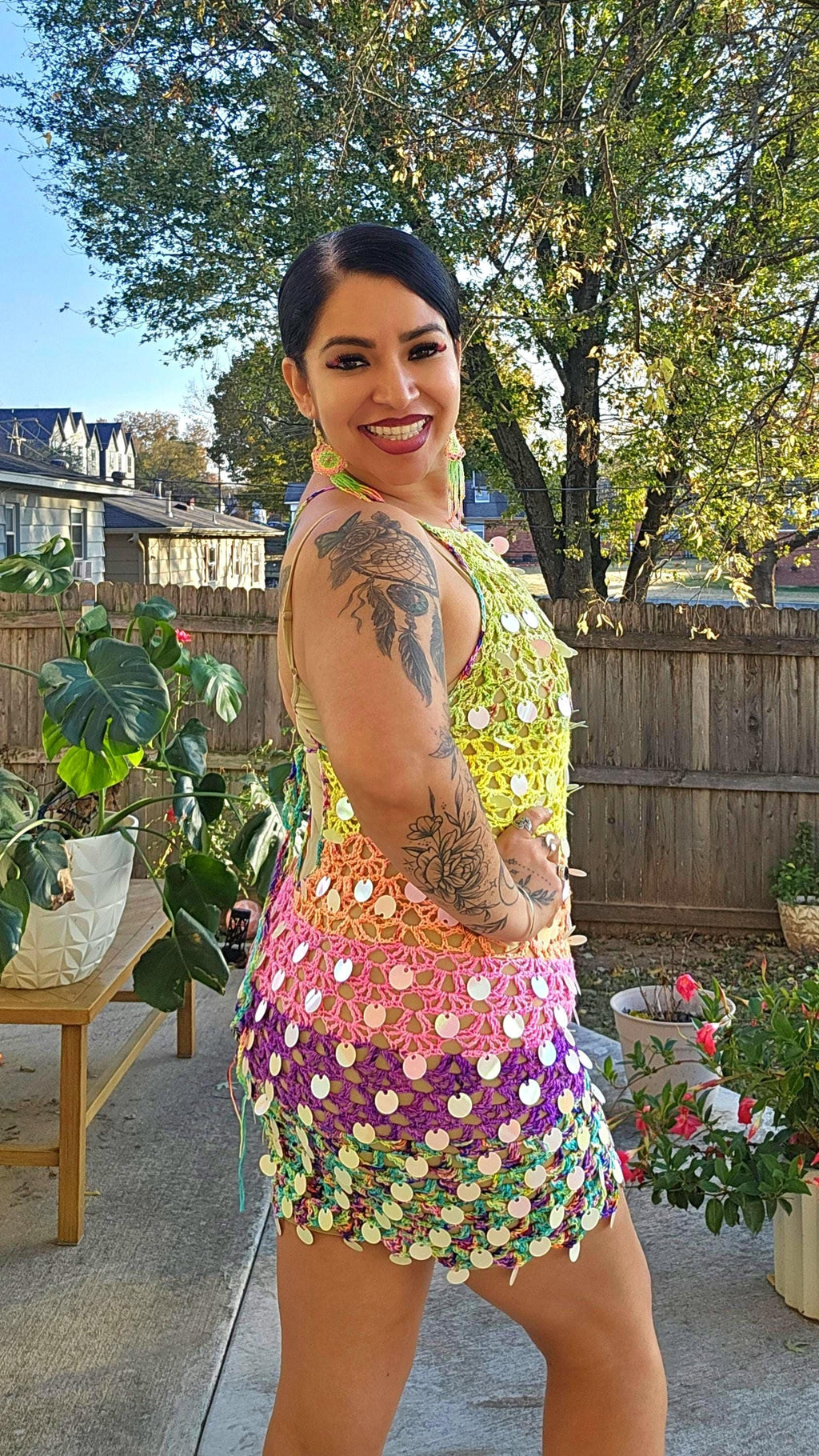 Crochet Astra Mini Dress with holographic sequins