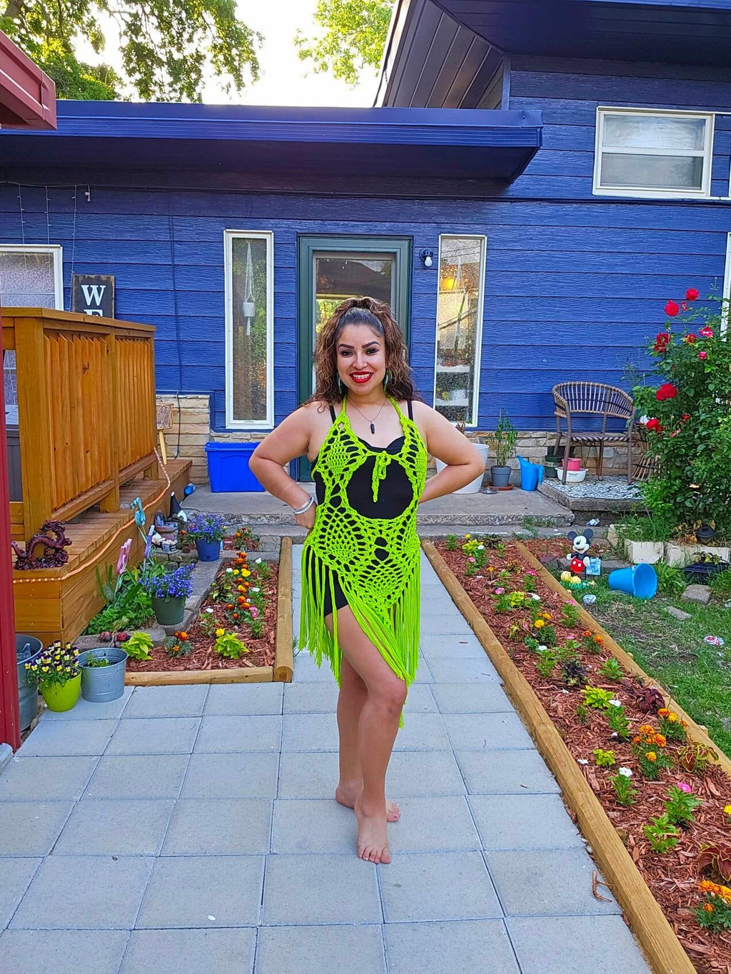 Neon Green Melia Crochet Dress Beach Cover Up