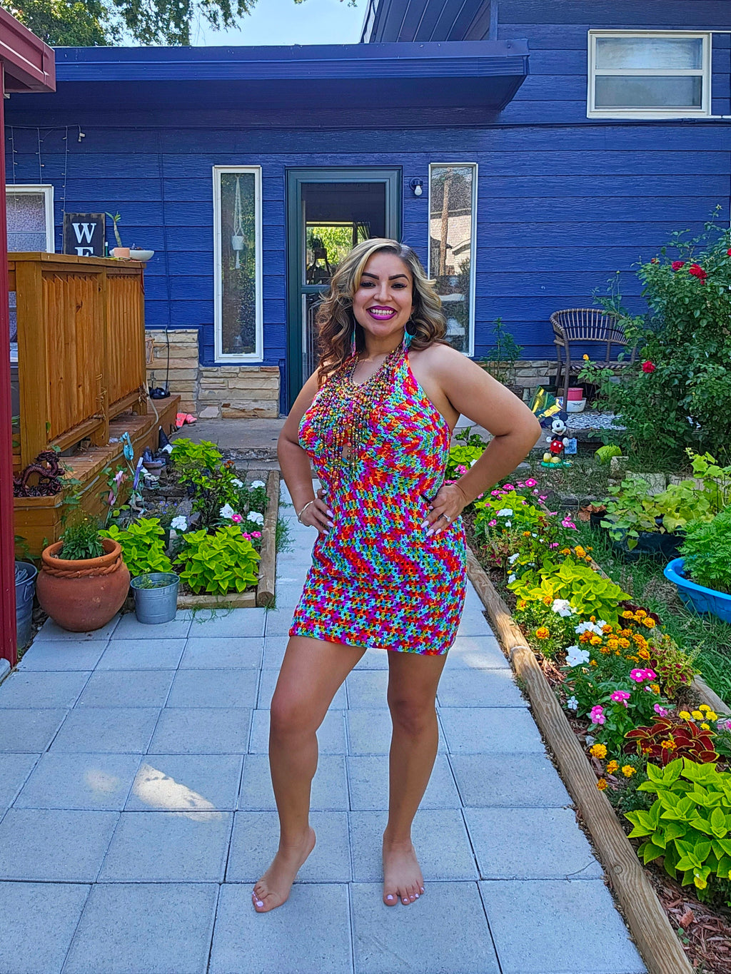 Crochet Mini Dress: Adjustable Cup Size, Acrylic Yarn