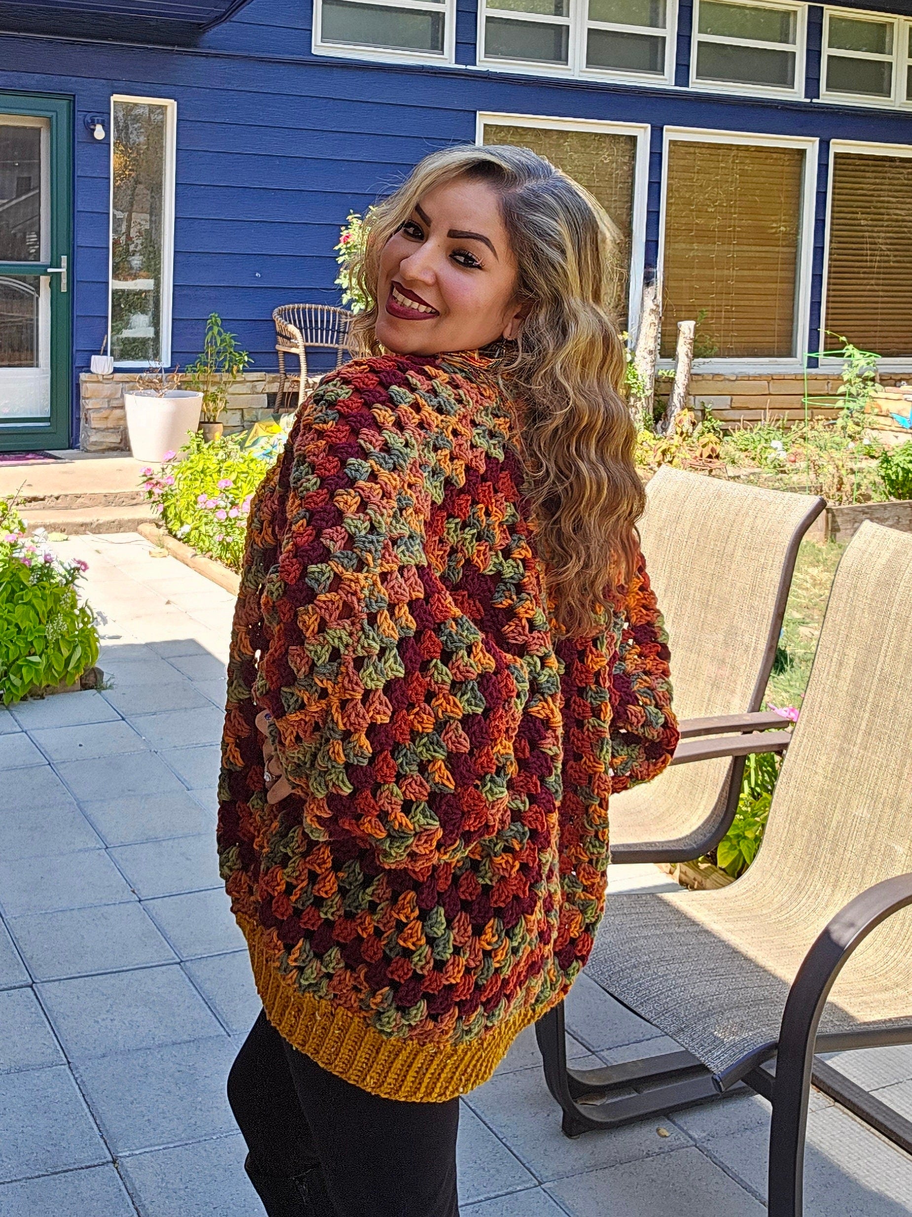 Oversized Fall Cardigan: Multi-Color Acrylic Jacket