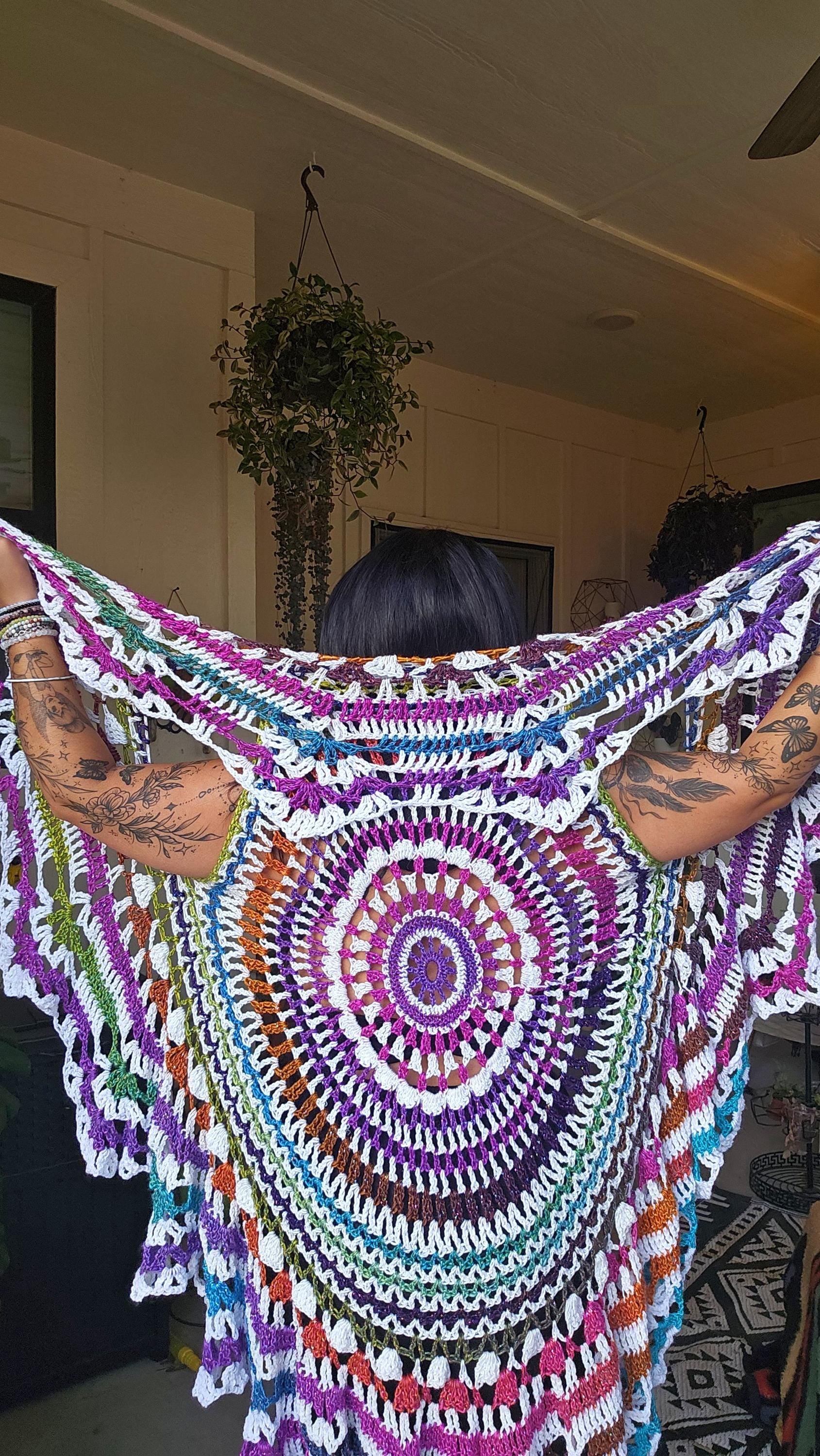 Crochet Rainbow Vest: Bohemian Sparkle Yarn Shawl (52"x52")