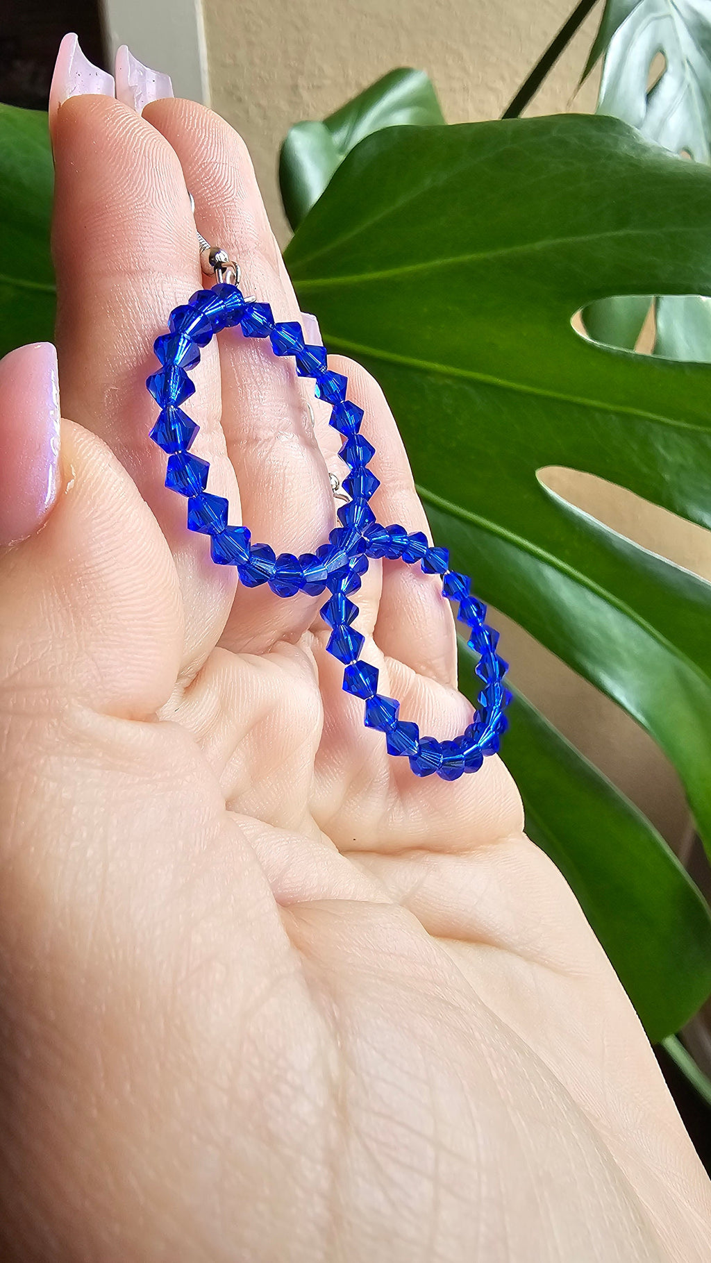 Czech Glass Blue Beaded Hoop Earrings