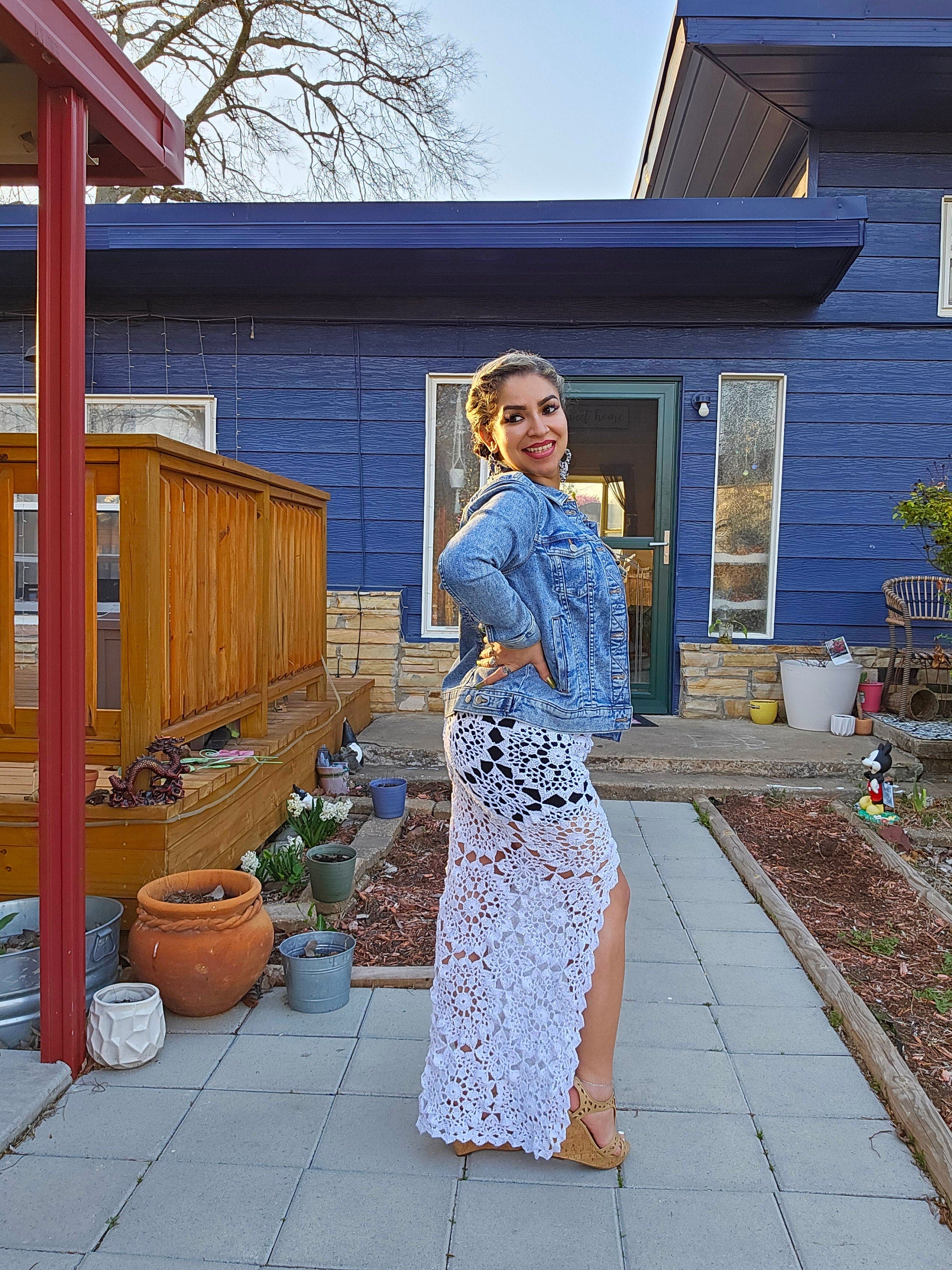 Crochet Sequin Skirt: White Iridescent Acrylic, Size S-M
