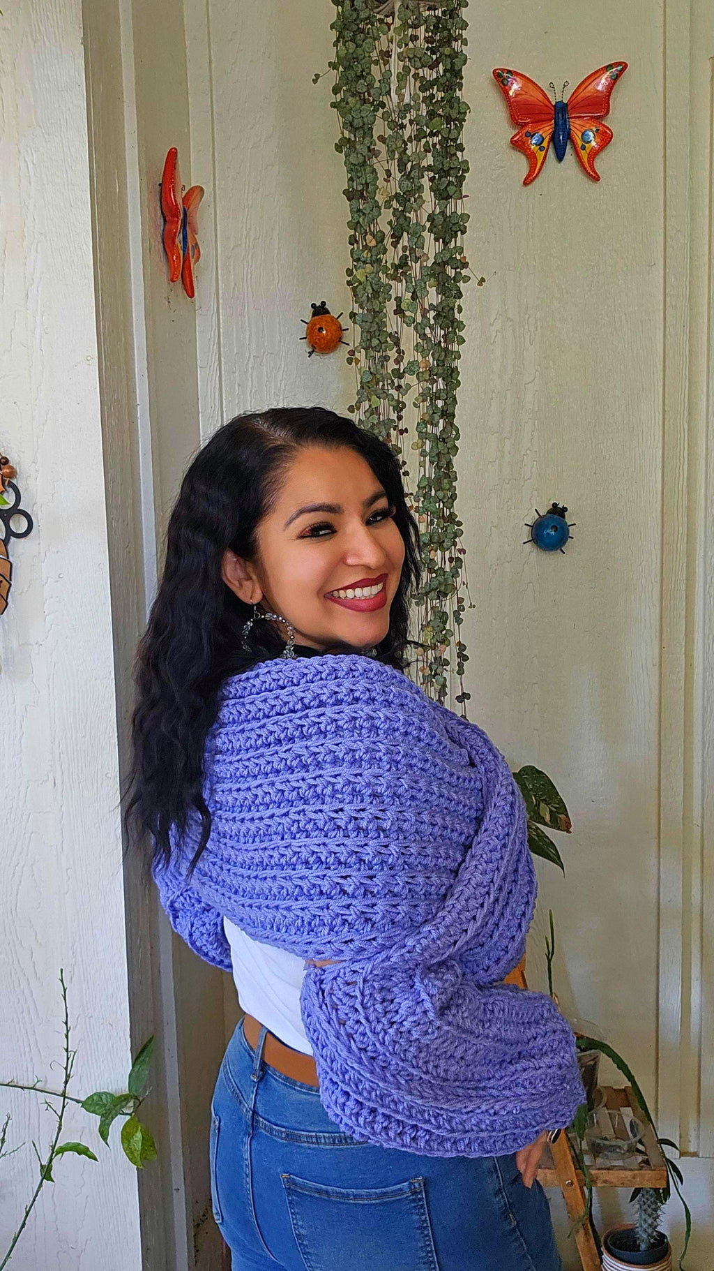 Chunky Periwinkle Crochet Sleeved Wrap
