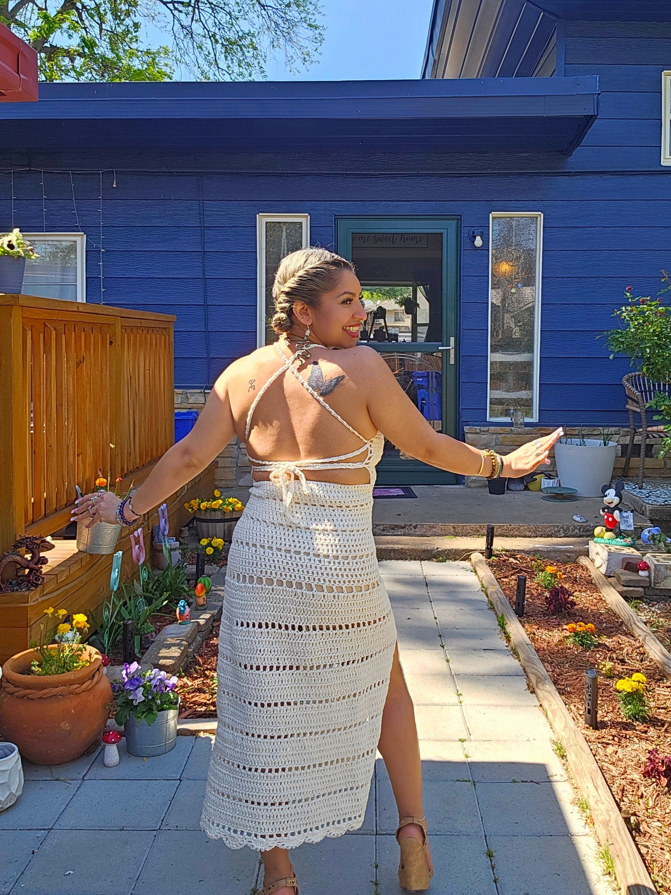 Crochet Cotton Maxi Dress: Adjustable Cup, Size Small/Medium