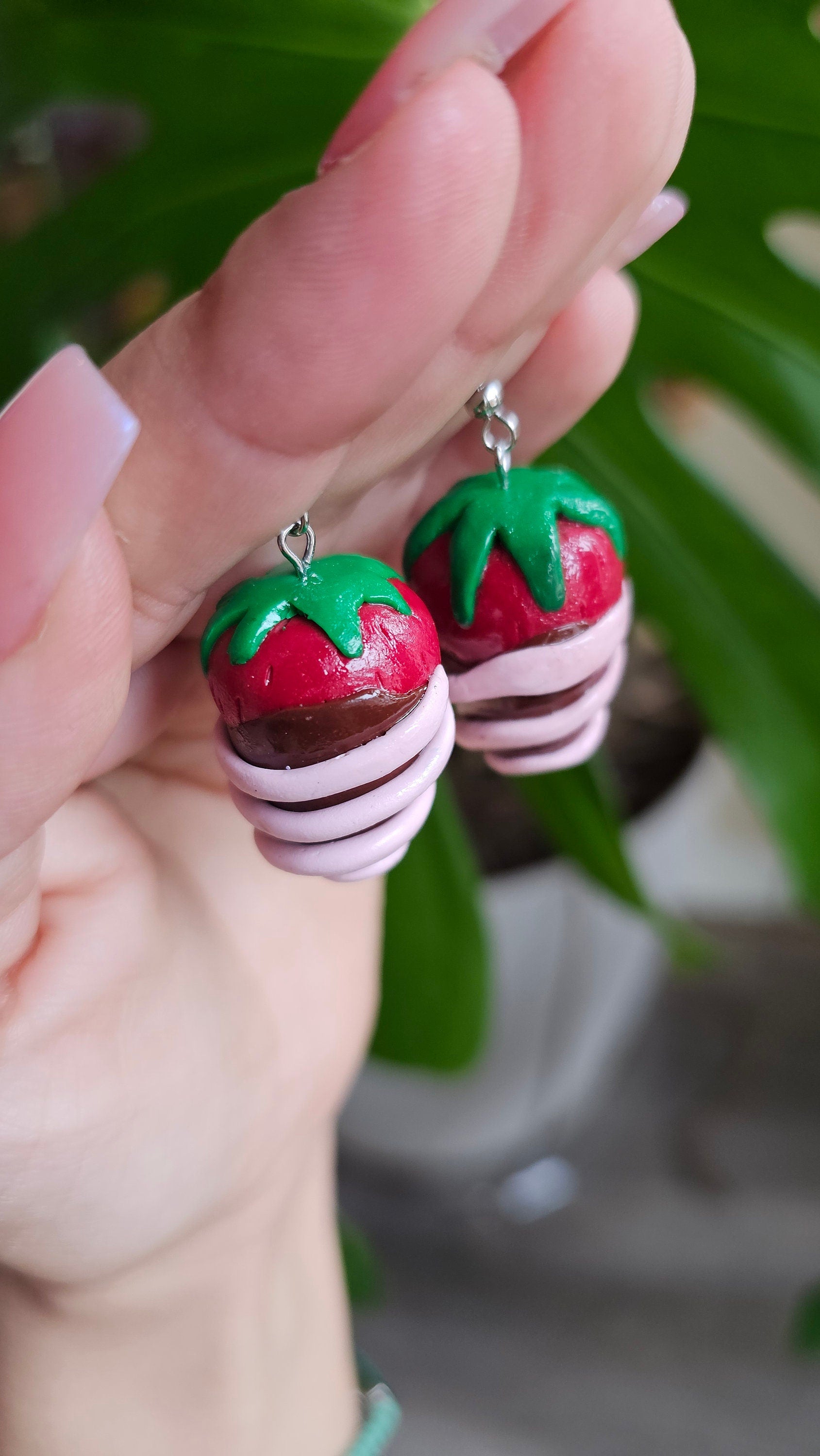 Polymer Clay Valentine's Day Chocolate Covered Strawberry Earrings
