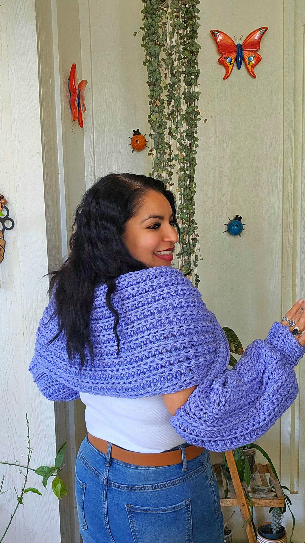 Chunky Periwinkle Crochet Sleeved Wrap