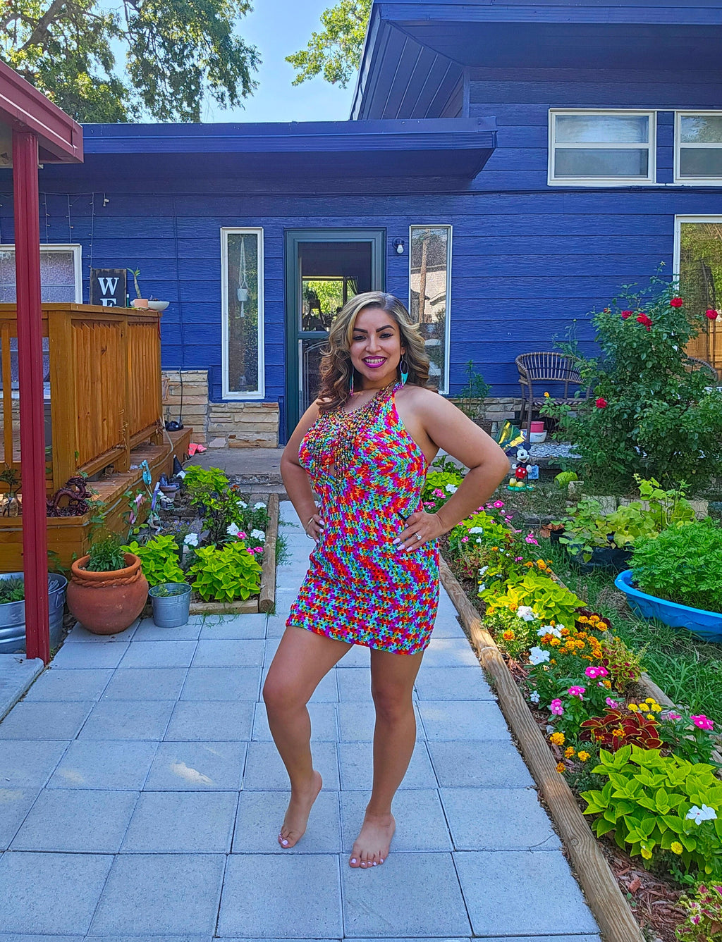 Crochet Mini Dress: Adjustable Cup Size, Acrylic Yarn