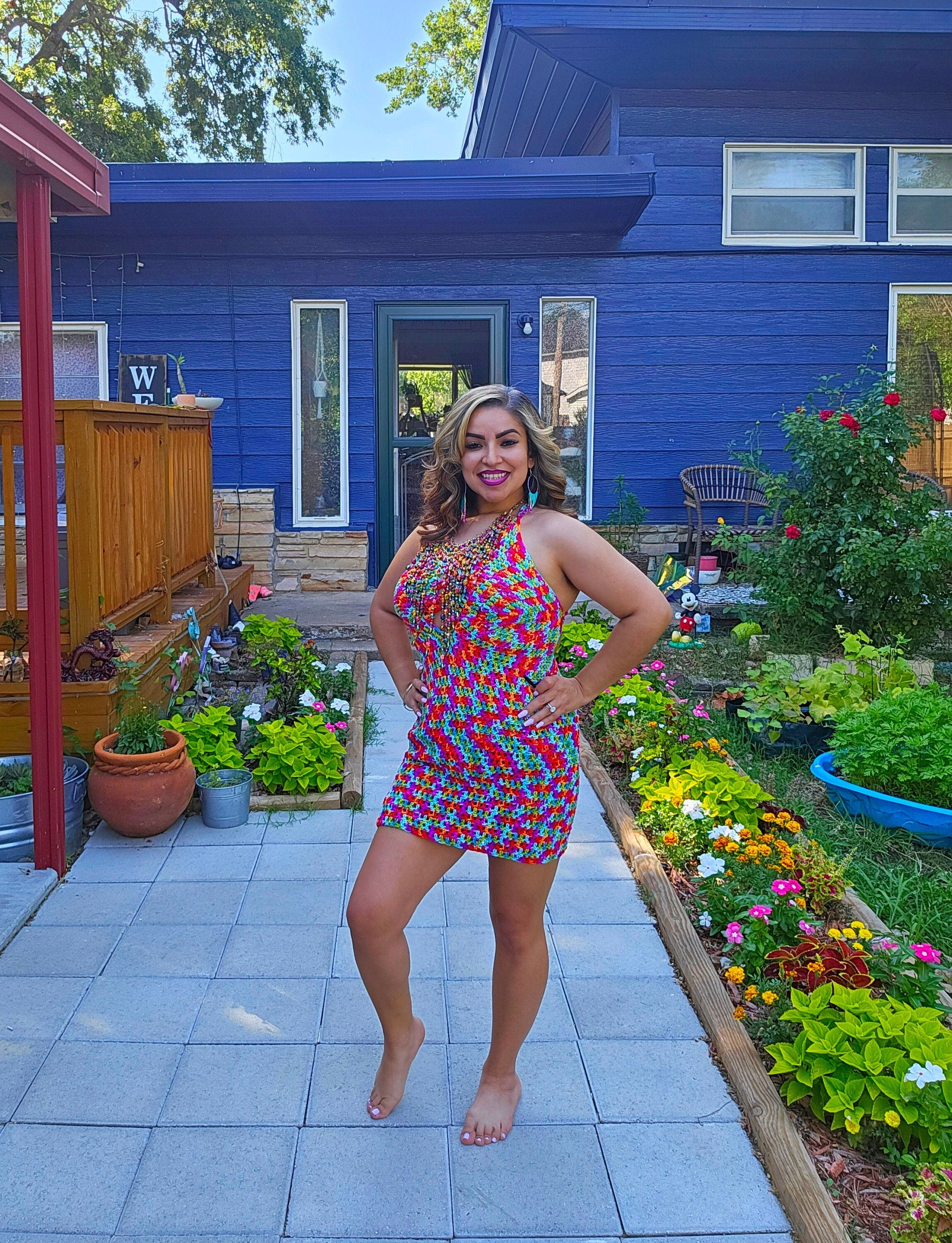 Crochet Mini Dress: Adjustable Cup Size, Acrylic Yarn