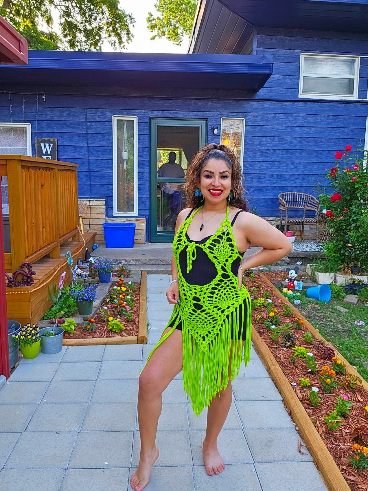 Neon Green Melia Crochet Dress Beach Cover Up