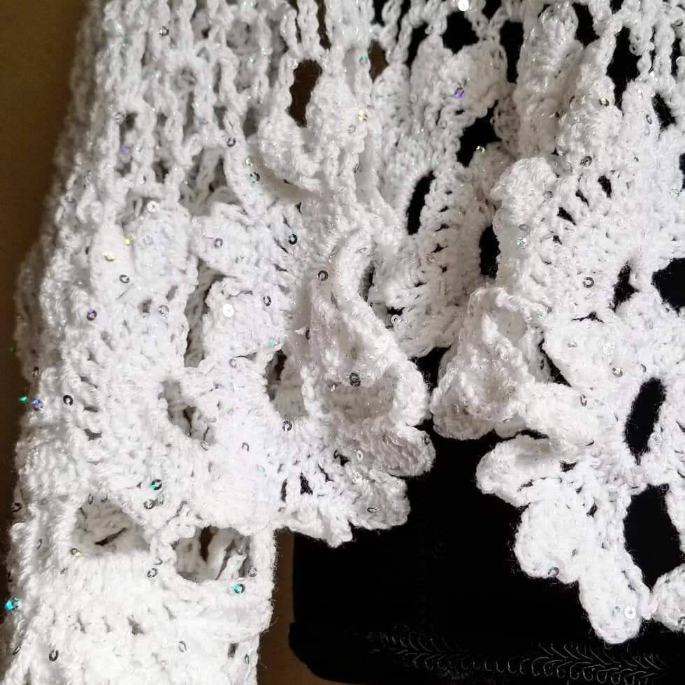Crochet Wedding Shawl: Iridescent Sequin Sparkle Wrap