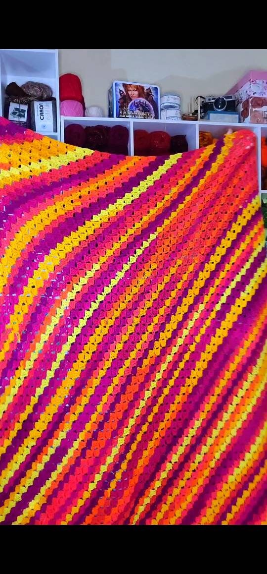 Tropical Sunset Crochet Blanket: Bohemian Queen Size Bedspread