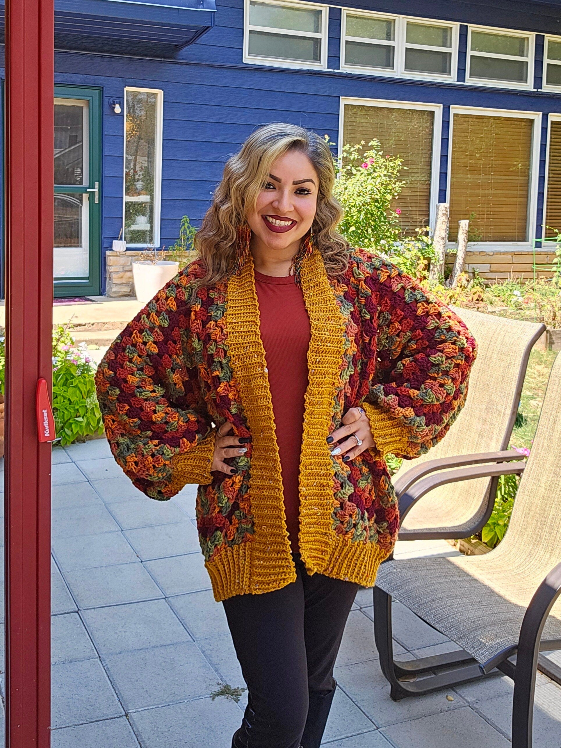 Oversized Fall Cardigan: Multi-Color Acrylic Jacket