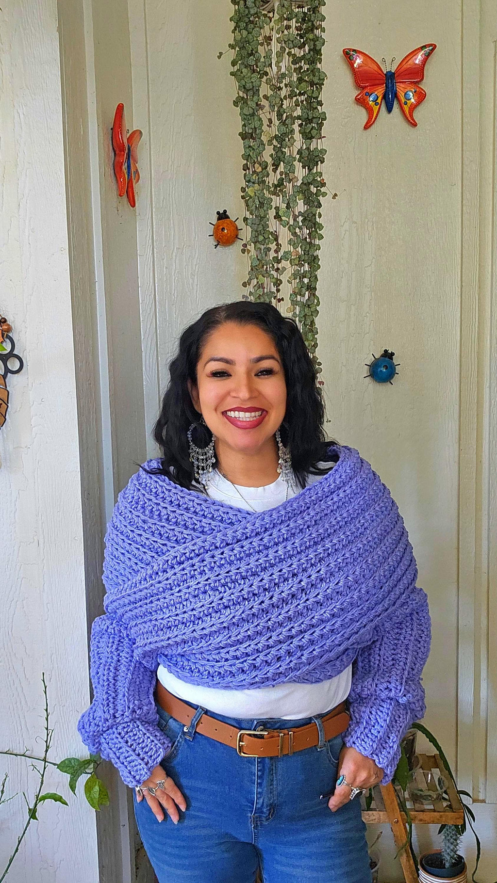 Chunky Periwinkle Crochet Sleeved Wrap