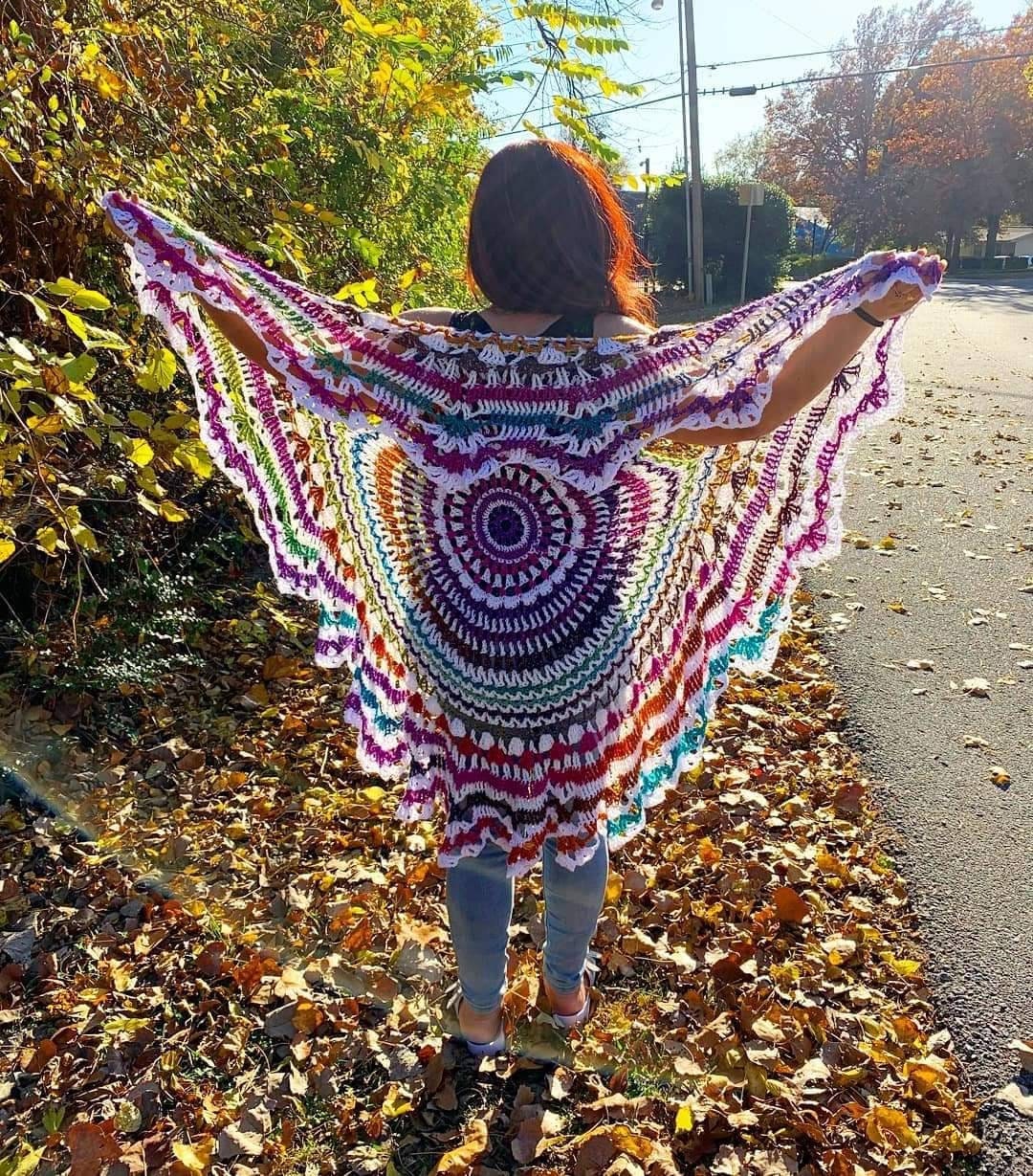 Crochet Rainbow Vest: Bohemian Sparkle Yarn Shawl (52"x52")
