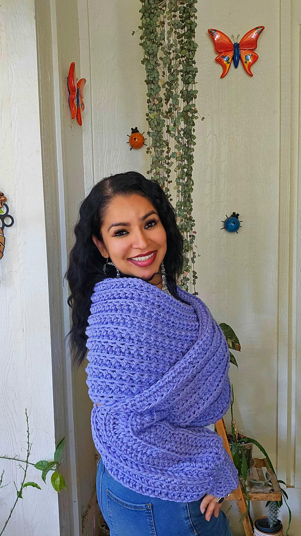 Chunky Periwinkle Crochet Sleeved Wrap