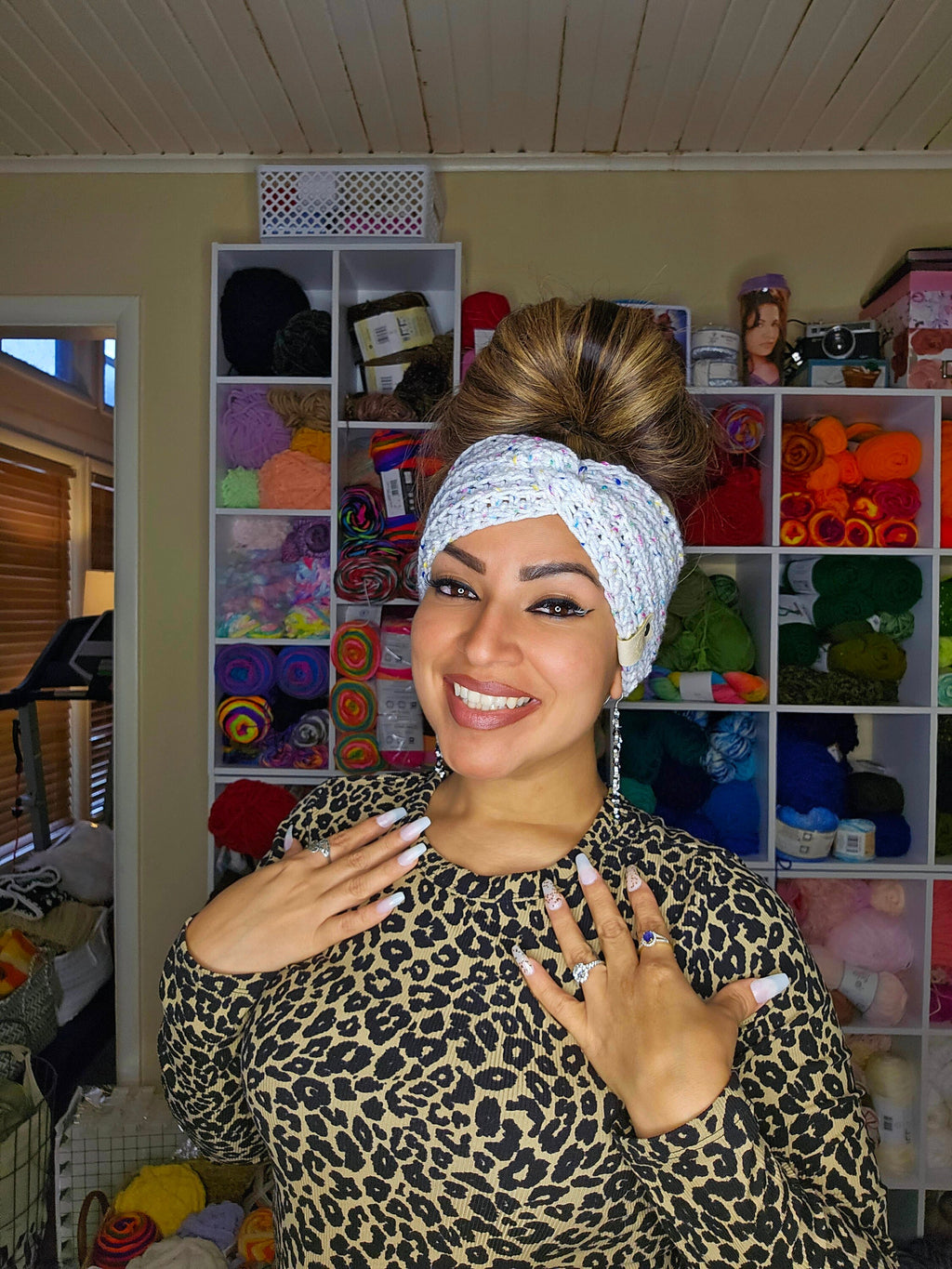 Birthday Cake Crochet Headband: Adult Acrylic Ear Warmer