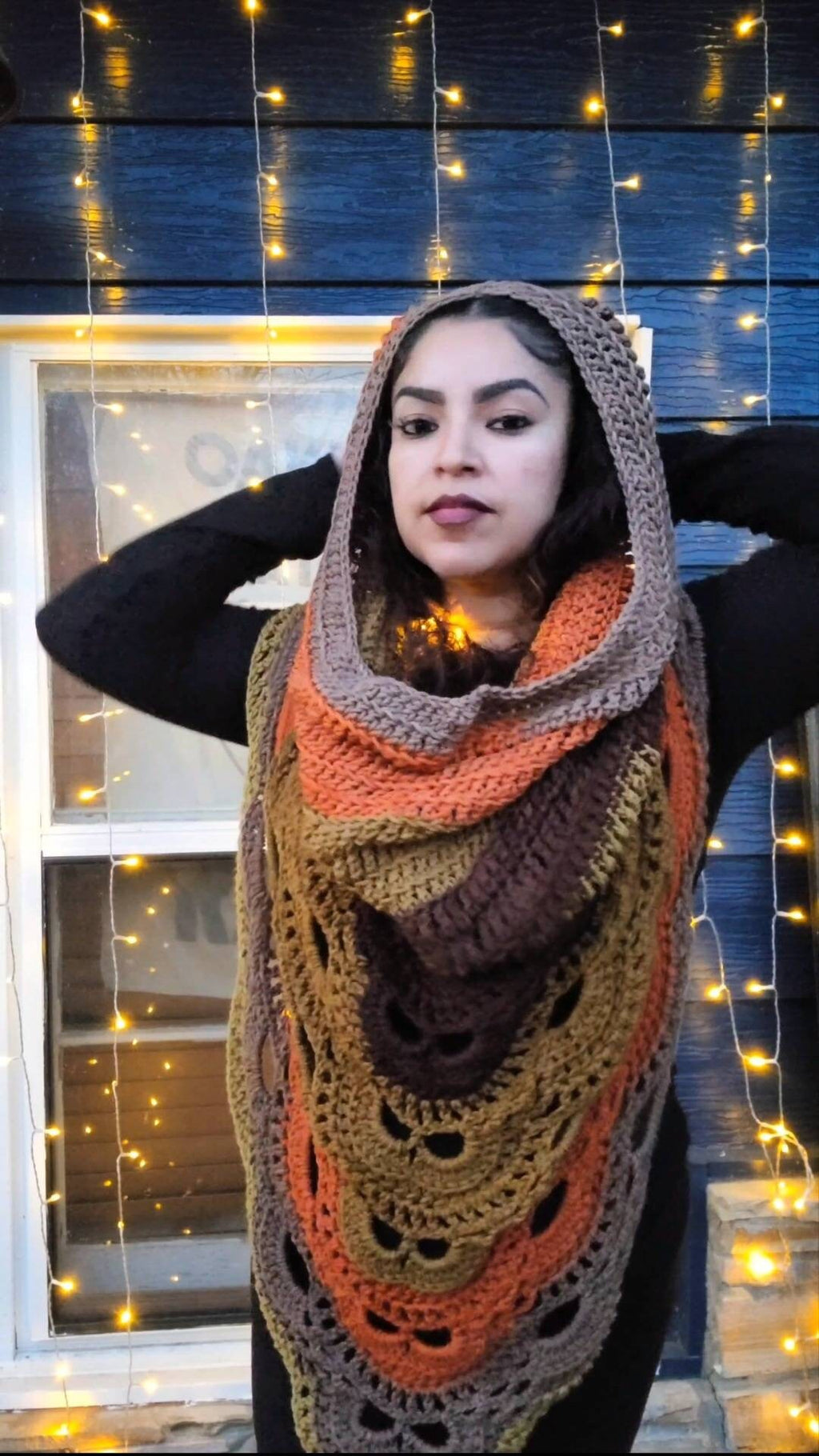 Crochet Hooded Cowl Scarf: Earth Tone Bandana, Handmade