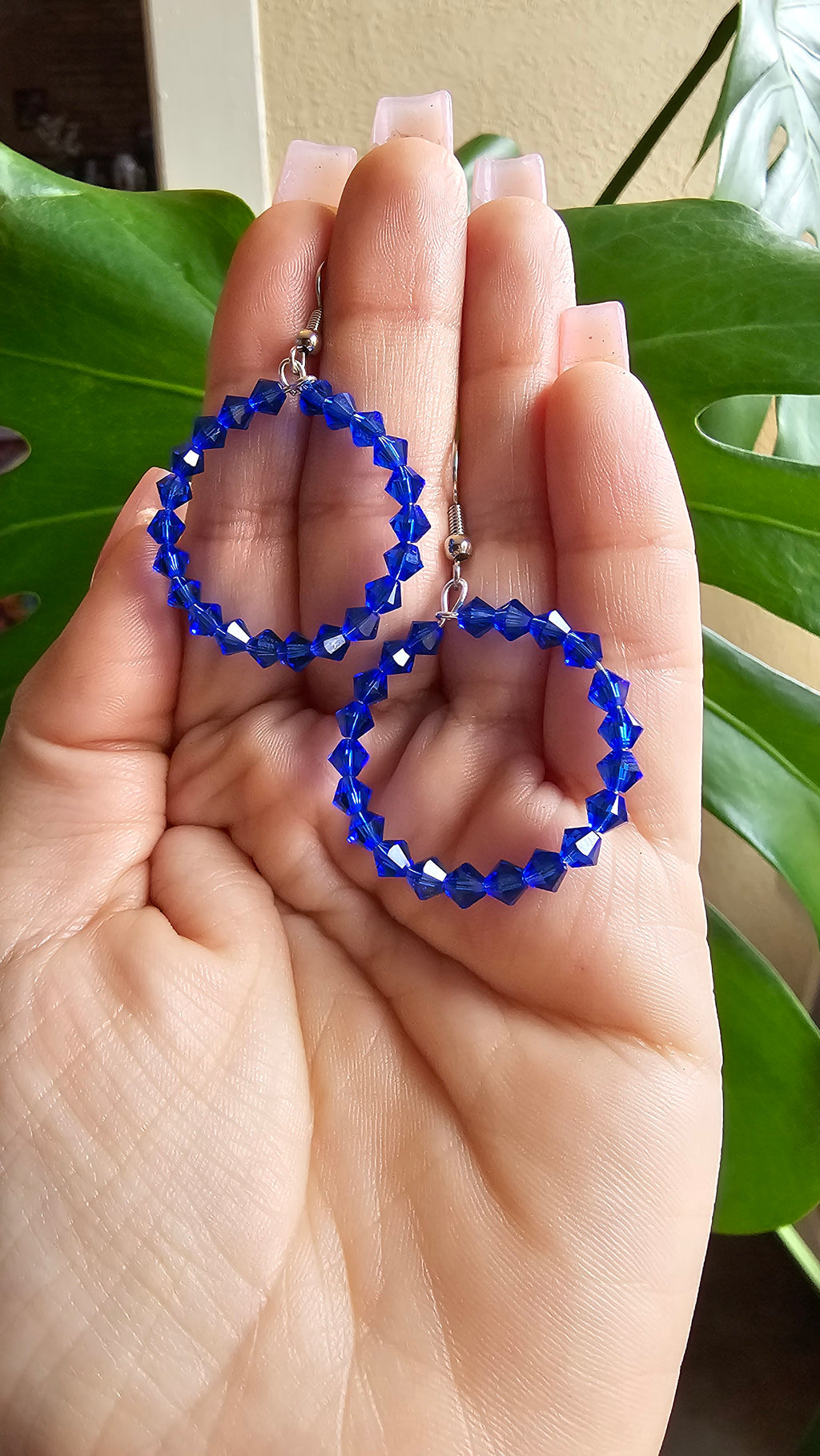 Czech Glass Blue Beaded Hoop Earrings