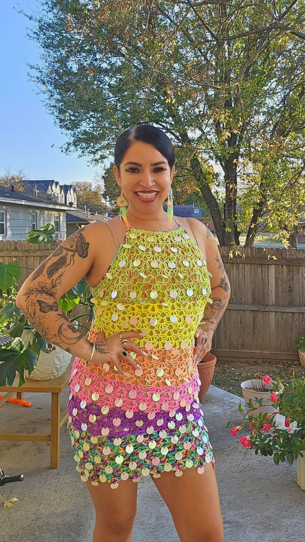 Crochet Astra Mini Dress with holographic sequins