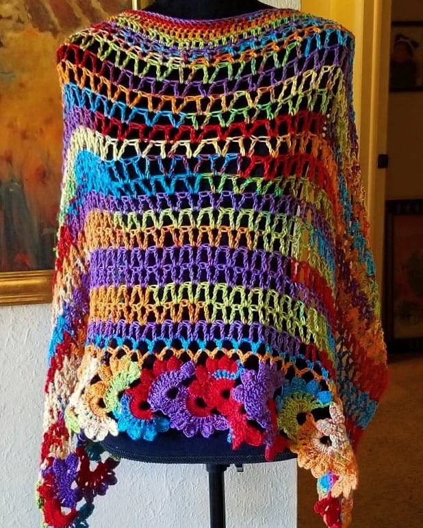 Crochet Gemstone Shawl Wrap: Vibrant Microfiber Acrylic