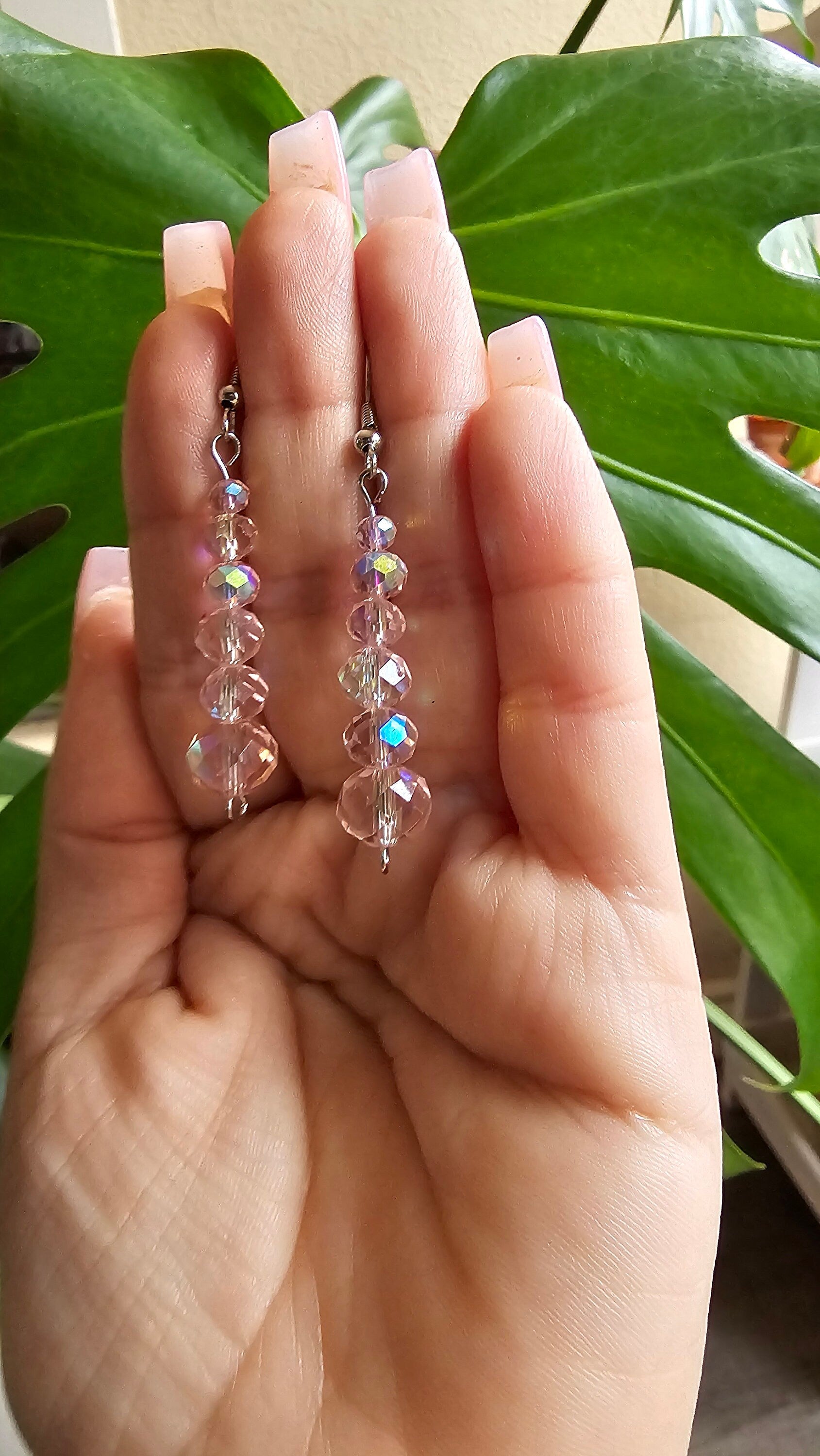 Pink Iridescent Glass Beaded Dangles