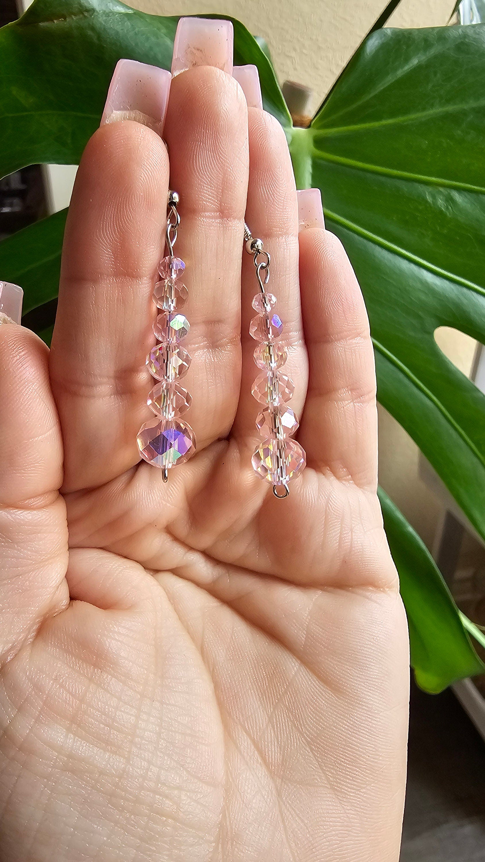 Pink Iridescent Glass Beaded Dangles