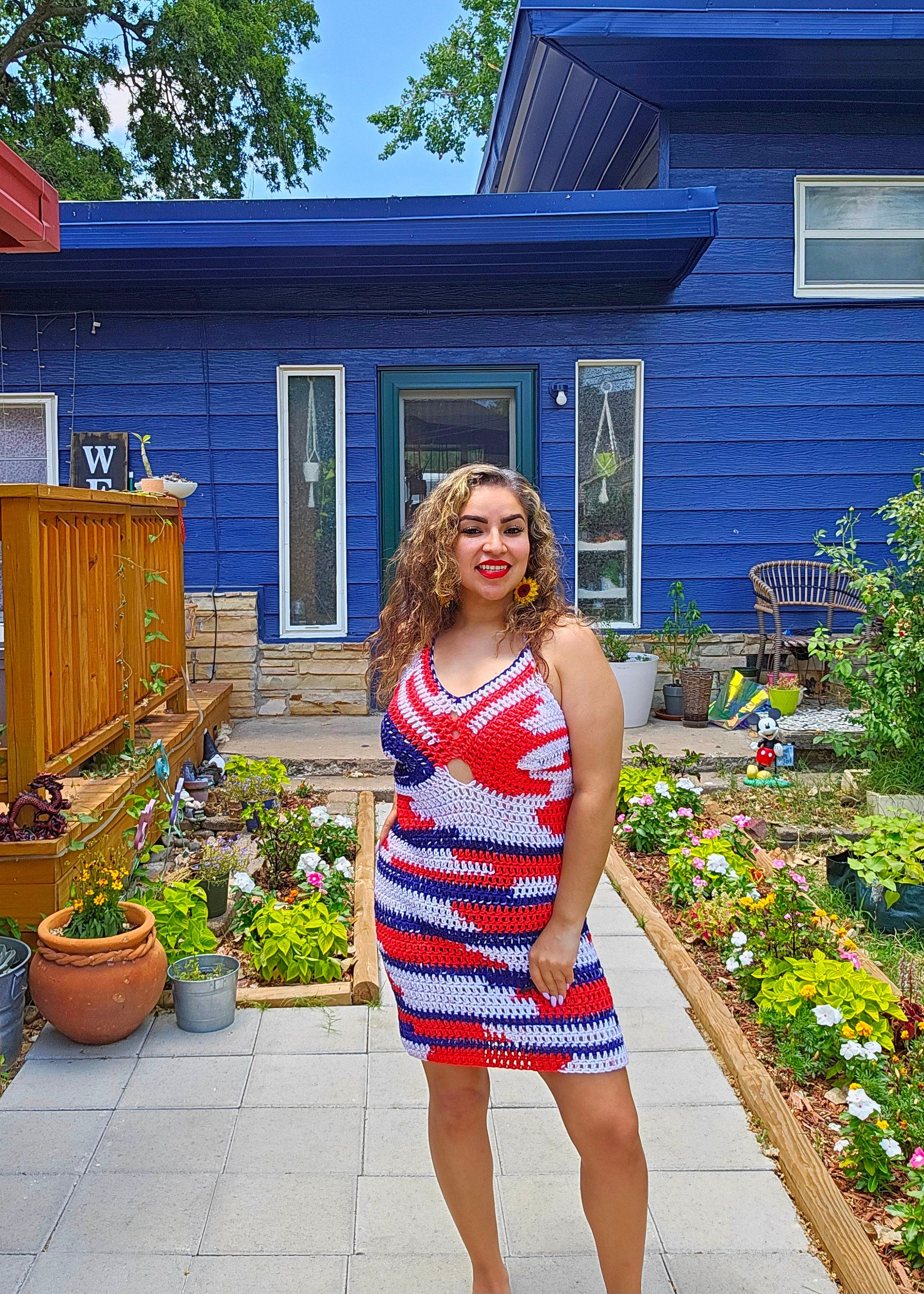 Crochet 'Merica Mini Dress: Adjustable Cup, Stretchy Acrylic