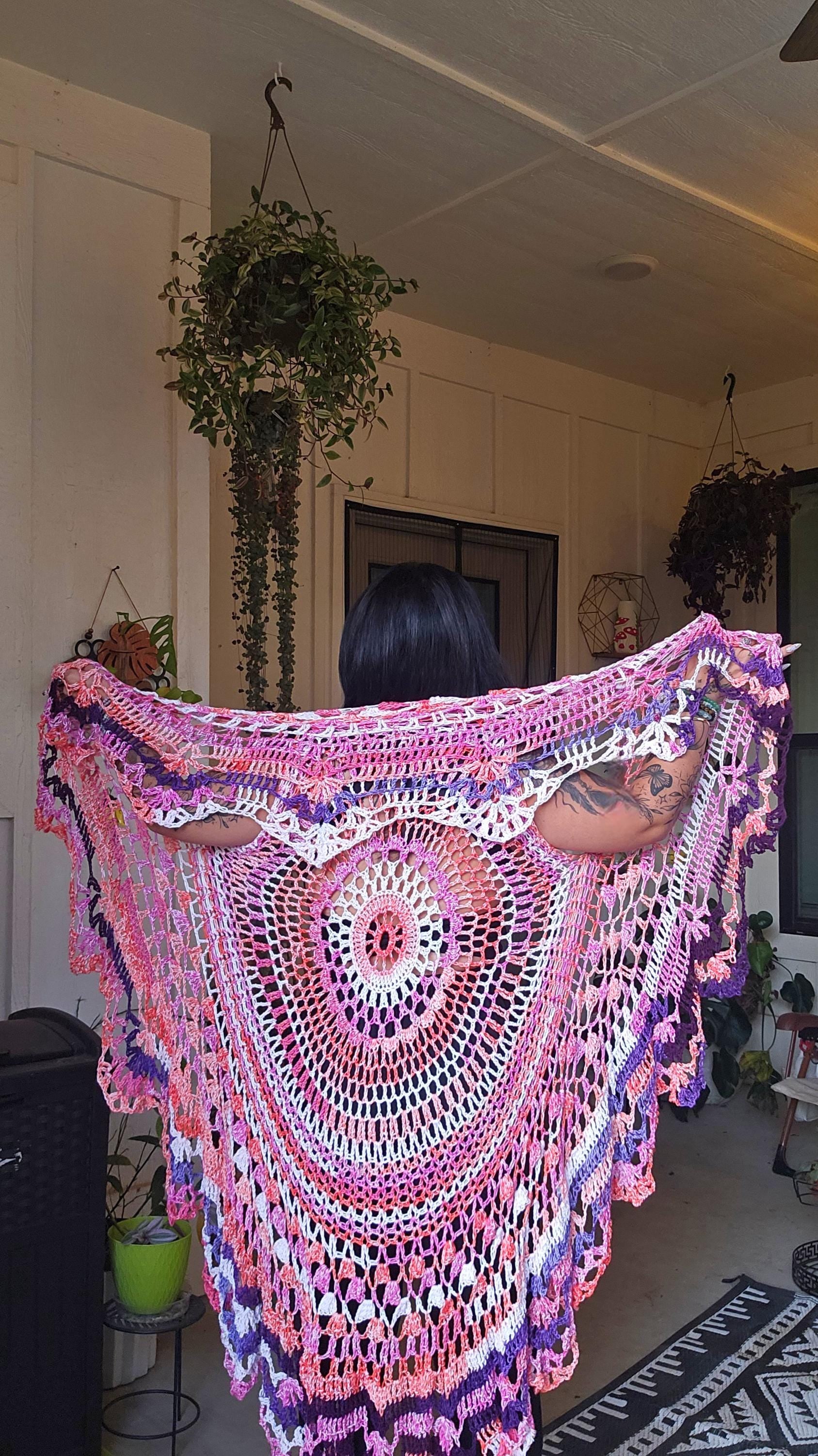 Crochet Bohemian Vest: Pink Purple Kimono Shawl