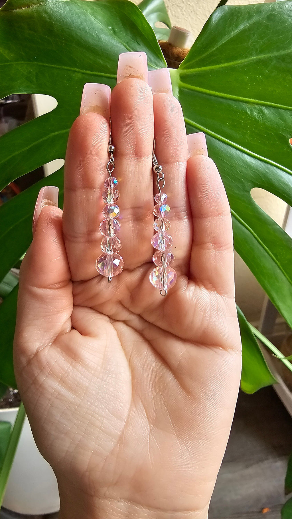 Pink Iridescent Glass Beaded Dangles