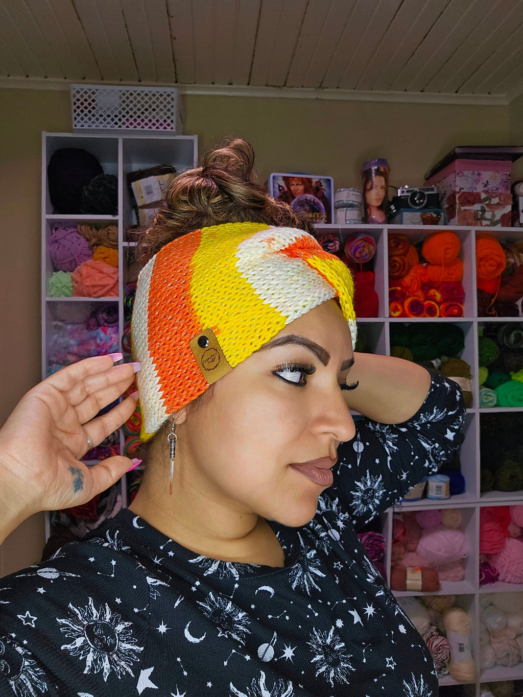 Knit Candy Corn Headband: Sparkle Ear Warmer