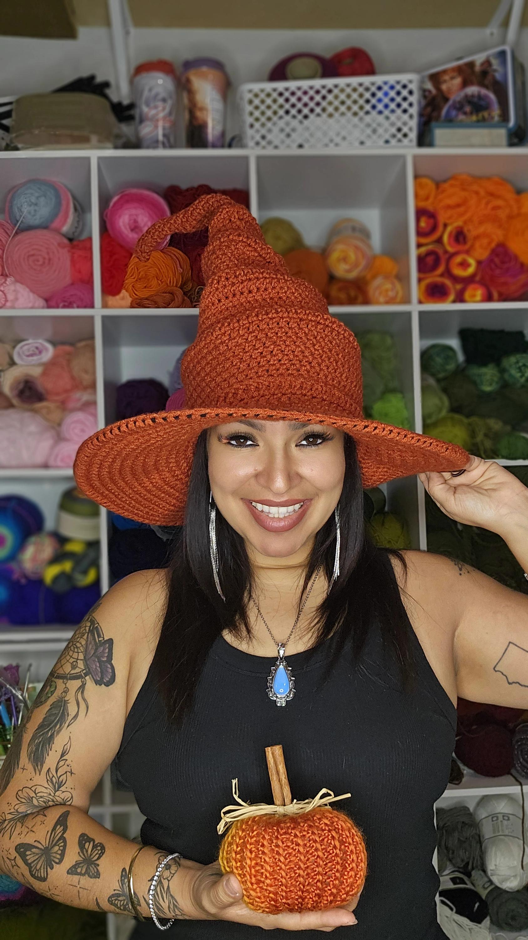 Crochet Slouchy Witch Hat: Terra Cotta Acrylic, Fits Child-Adult