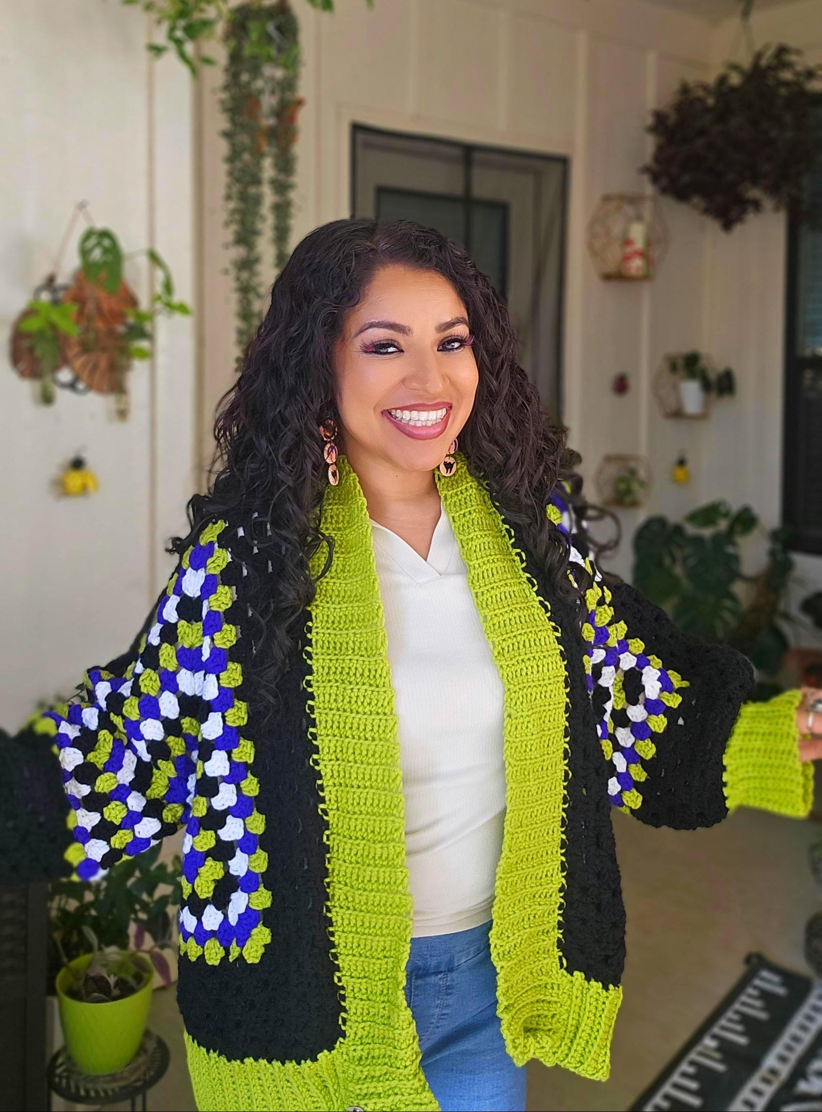 Beetlejuice Cardigan: Oversized Multi-Color Acrylic Yarn Jacket