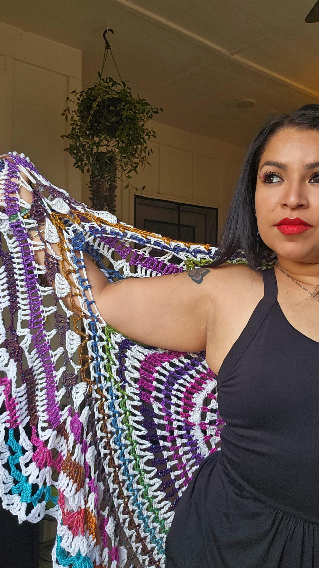 Crochet Rainbow Vest: Bohemian Sparkle Yarn Shawl (52"x52")
