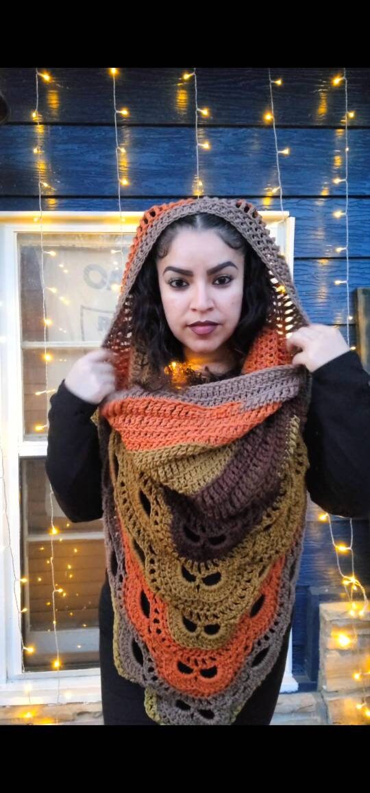 Crochet Hooded Cowl Scarf: Earth Tone Bandana, Handmade